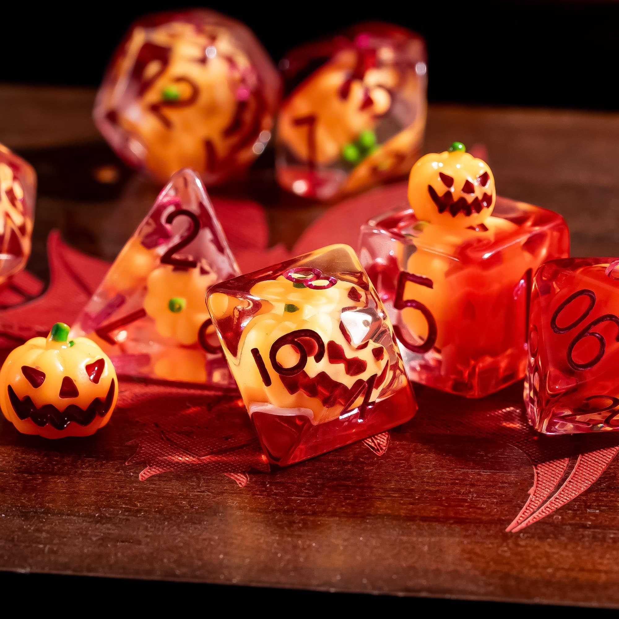 Cusdie 7-Piece Resin Dice Set including Pumpkin Design - Perfect for Halloween Tabletop Gaming Gifting Collecting - Image 3