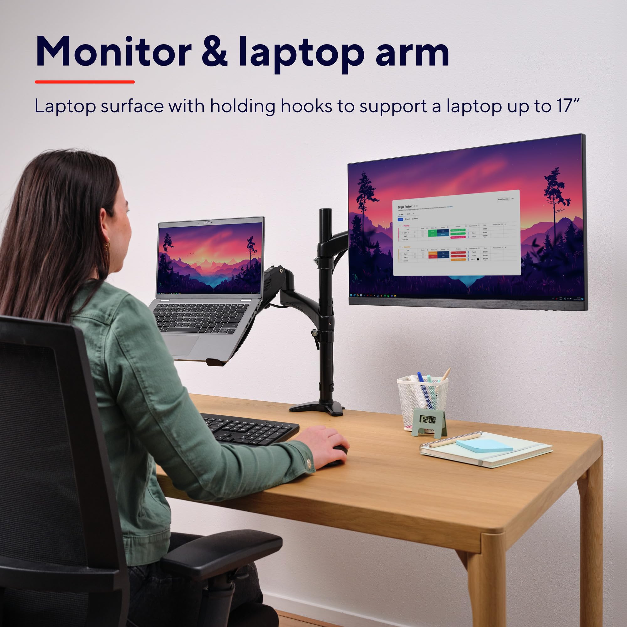 Trust Mara Supporto Monitor Scrivania per Doppio Monitor e Laptop | Braccio Monitor 32 Pollici Laptop 17 Pollici, Rialzo Monitor Regolabile in Altezza, Vesa 70/100 per Monitor PC Asus HP Dell