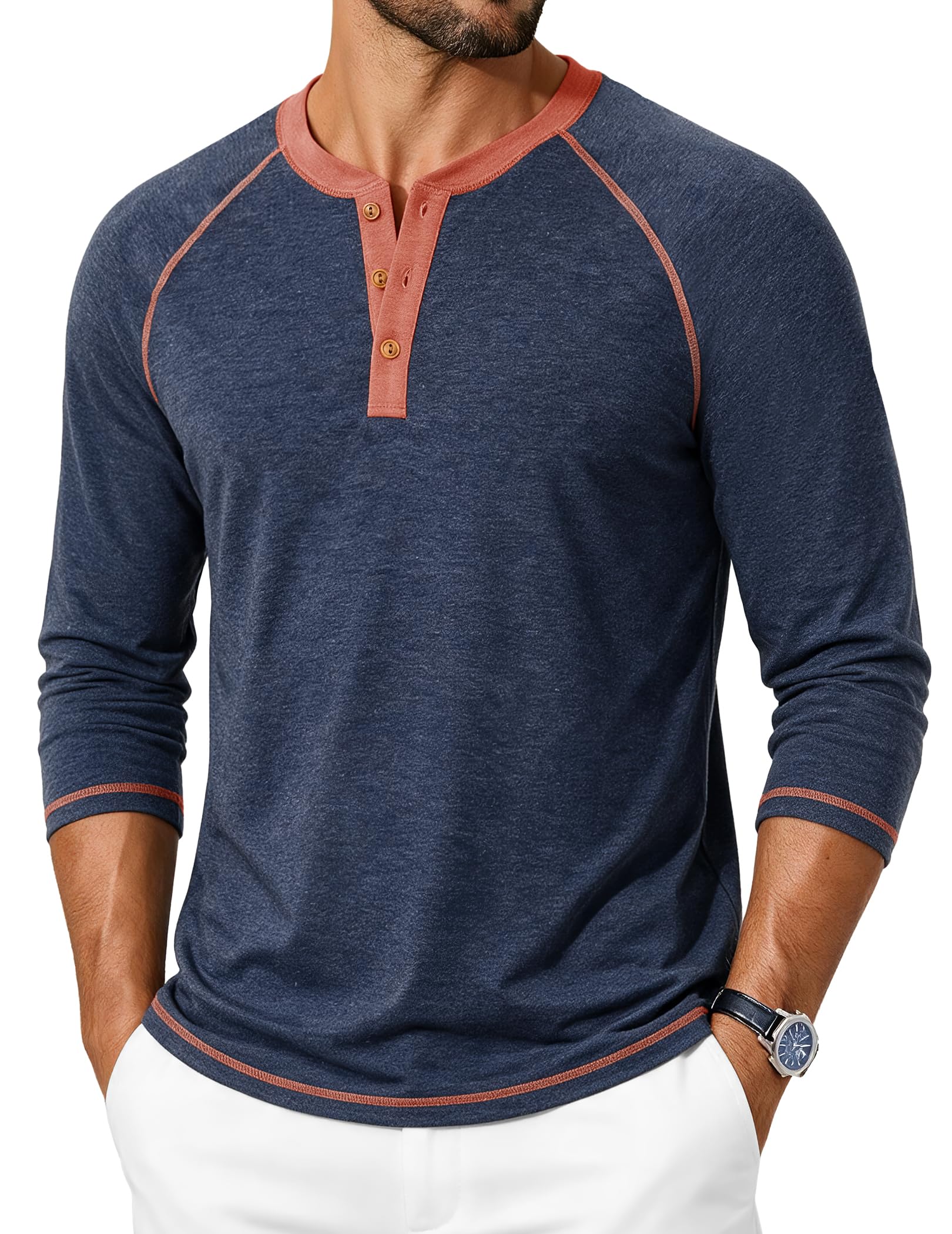 Mens Long Sleeve Shirts Henley Casual Pullover T-Shirt