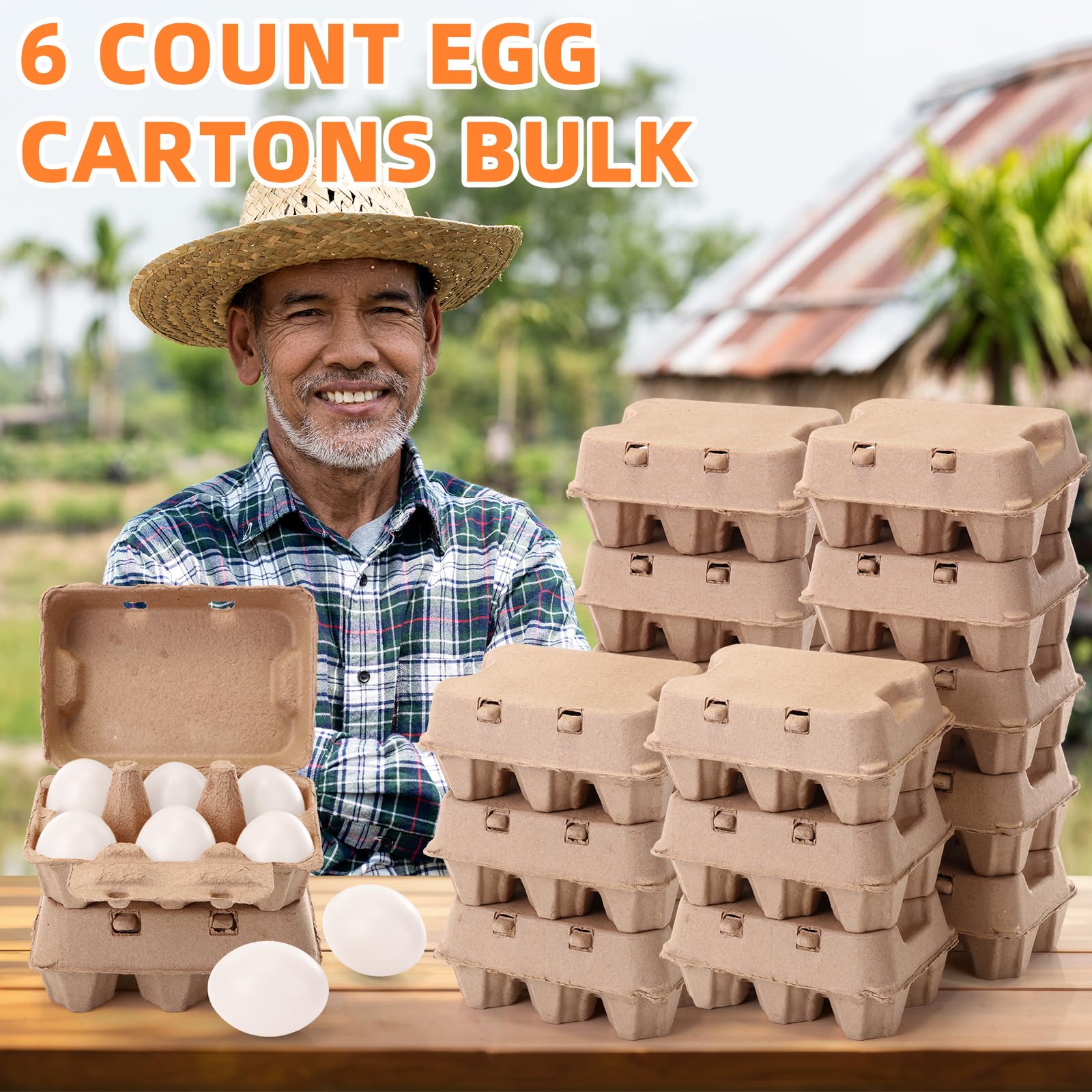 Paquete de 50 cartones de huevos de papel de pato, media docena de cartones de huevos gigantes, almacenamiento vacío extra grande para exhibición de mercado de pastos familiares 6