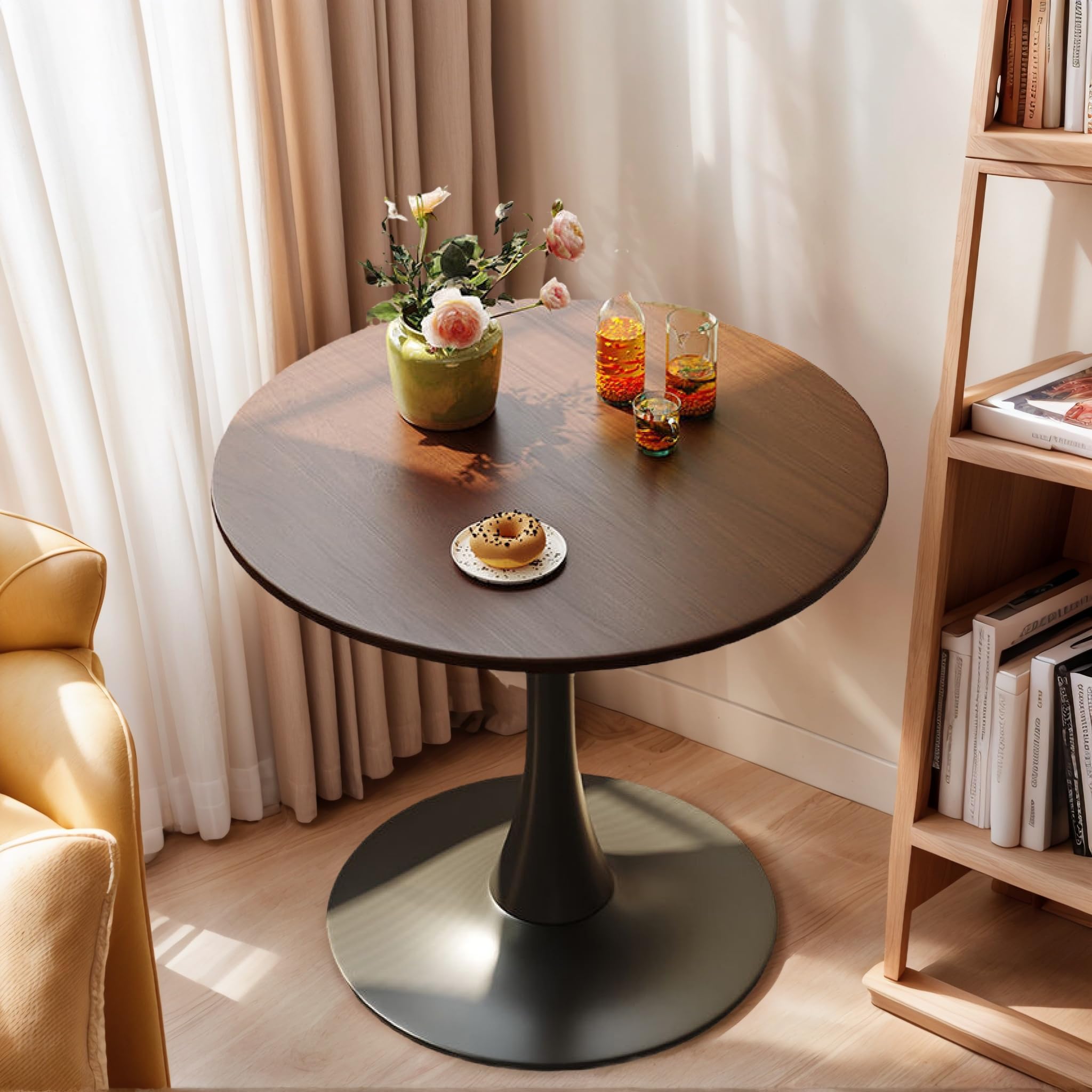 Walnut Round Dining Table MDF Top Steel Base Modern 24 Inch Tulip Kitchen Table for Small Spaces Living Room Coffee Table