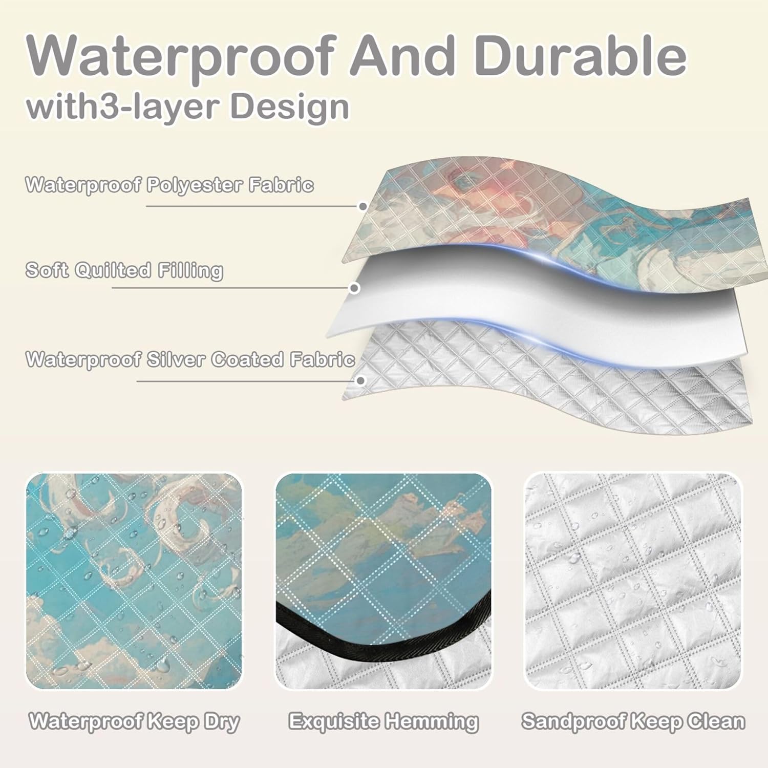 Blue and White Hair Boy Waterproof Picnic Table Water Resistant Outdoor Party Sand Resistant Beach Blanket for Grass Concert Blanket alfombra para Playa