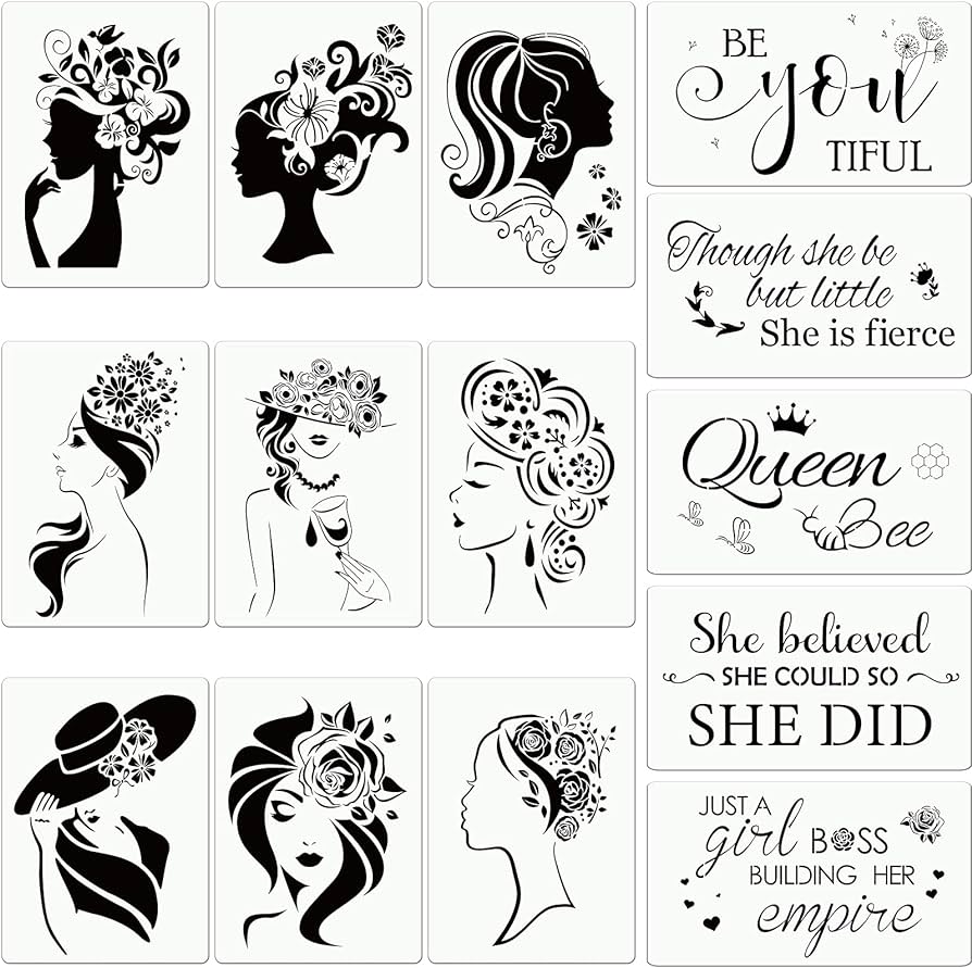 Amazon.com: Censen Painting Stencils Canvas Stencils for Painting Reusable Women Face Painting Stencil on Canvas Art Stencil Paper Inspirational Quote Craft Template Painting on Wood Paper Home Tile Wall 14 Pcs
