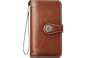 Womens Leather Wallet, Large Capacity RFID Blocking Wristlet Clutch Purse