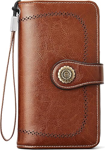 BOSTANTEN Cartera de cuero genuino para mujer, de gran capacidad, cartera de mano, tarjetero con bloqueo RFID