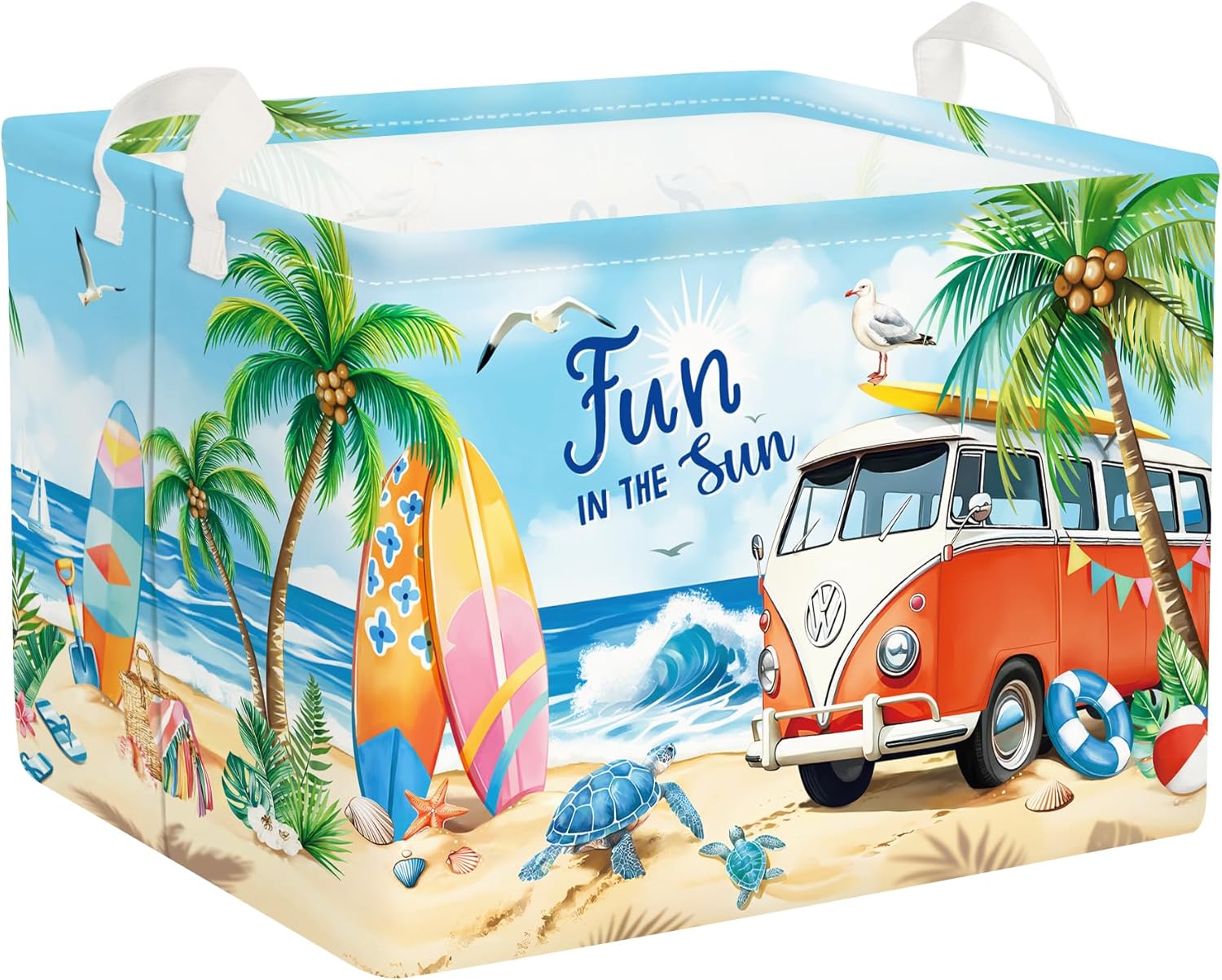 Clastyle Blue Beach Camping Picnic Basket Tropical Tree Caravans Shower Gift Storage Basket Outdoor Pool Seaside Towel Blanket Clothes Toy Bin, Surfing, 40x30x30 cm
