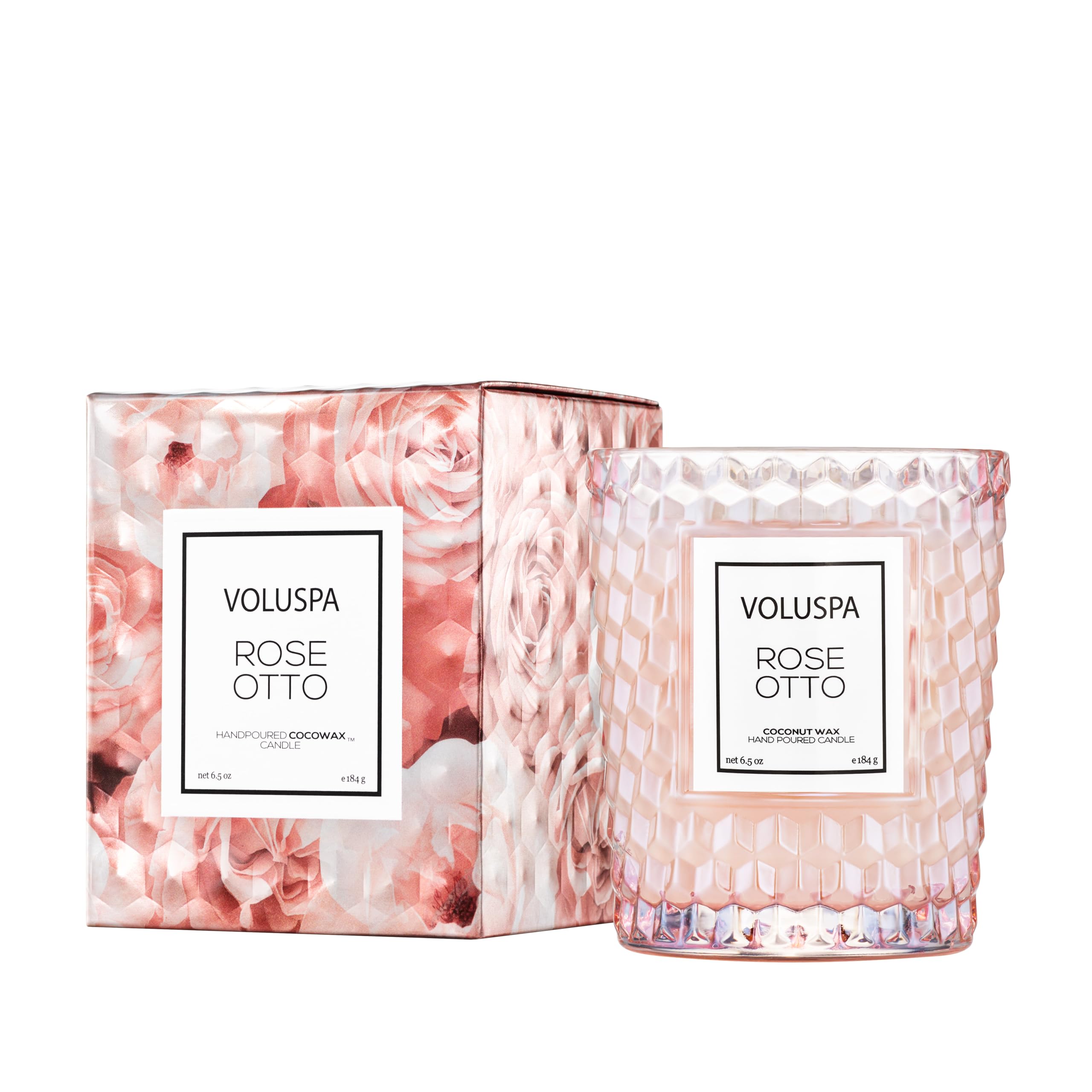 Voluspa Roses Classic Textured Glass Candle Rose Petal Ice Cream