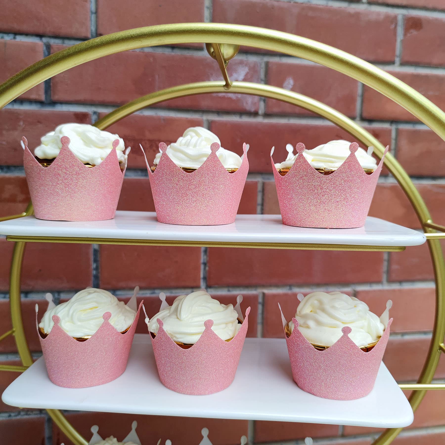 Mybbshower Pale Pink Princess Crown Cupcake Wrappers for Girls Birthday Parties Baby Showers Bridal Showers or Regal Weddings Cup Cake Holder Pack of 36