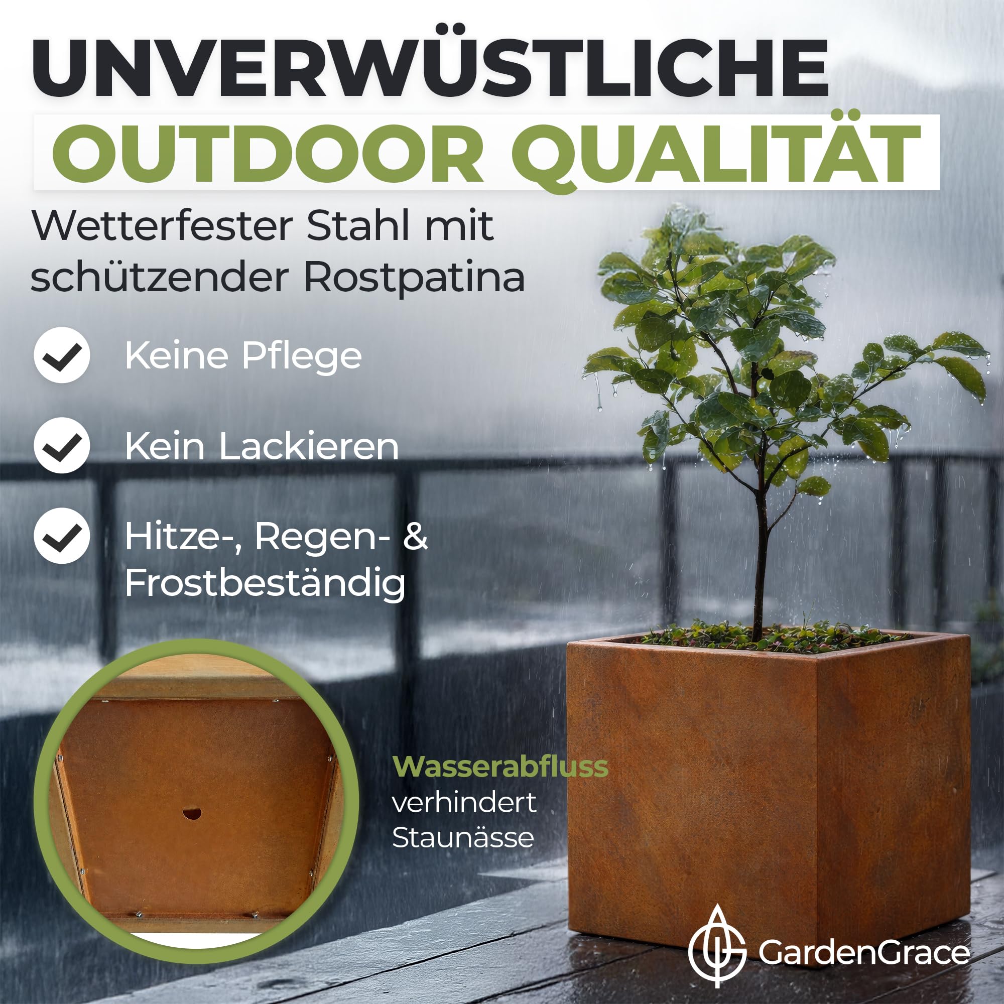 GardenGrace Pflanzkübel Cortenstahl, Quadratisch, Rost-Optik, Extra Stabil 2mm Dicke, Bereits Gerostet (40x40x40)
