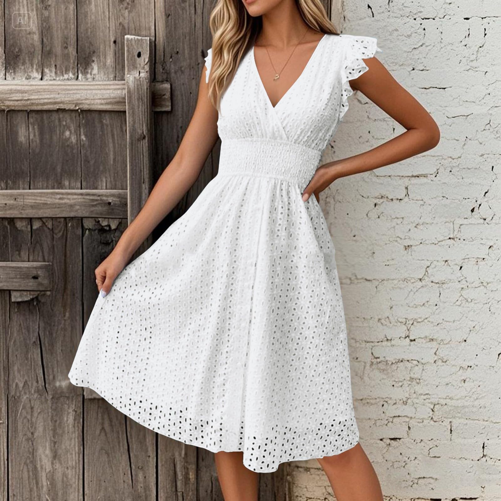 Générique Robe Longue Boheme Mariage D'été Robe Plage Courte sans Manches Vetement Femme Ete Fluide Coton col en V Summer Dress
