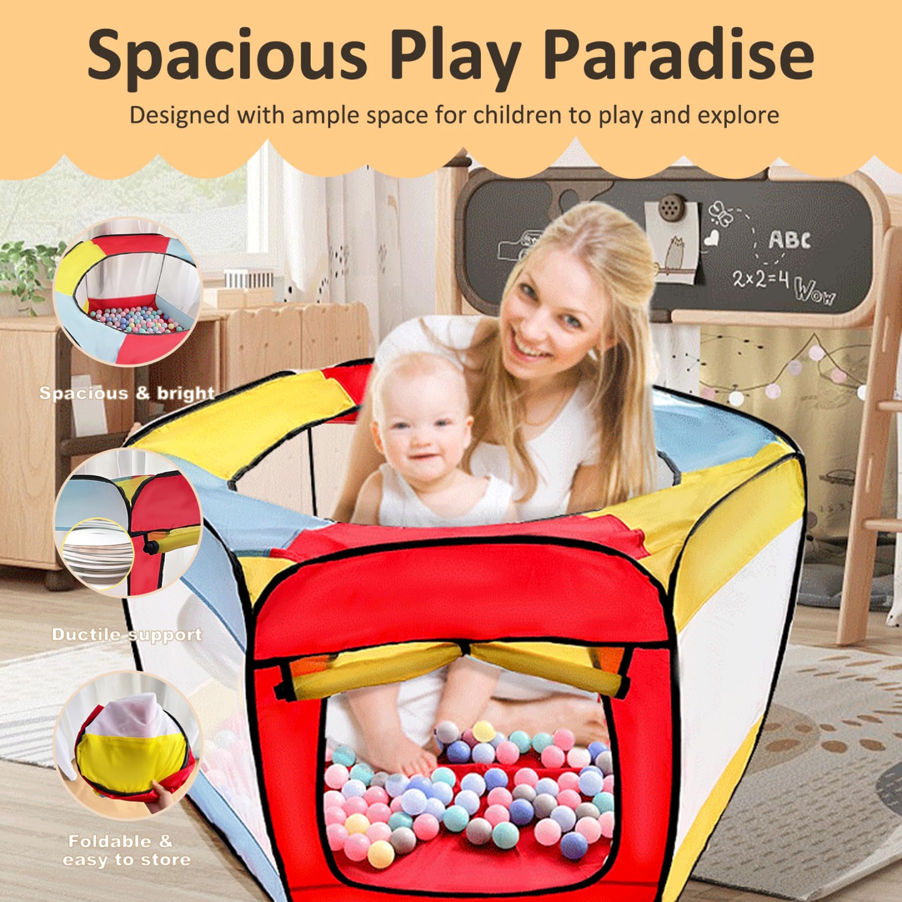 Piscina de Bolas para niños pequeños 53x31 Pulgadas Tienda de campaña Plegable de Malla ventilada para bebés con Cortina de Puerta Enrollable Tienda de Juegos Resistente para Interiores y exteri