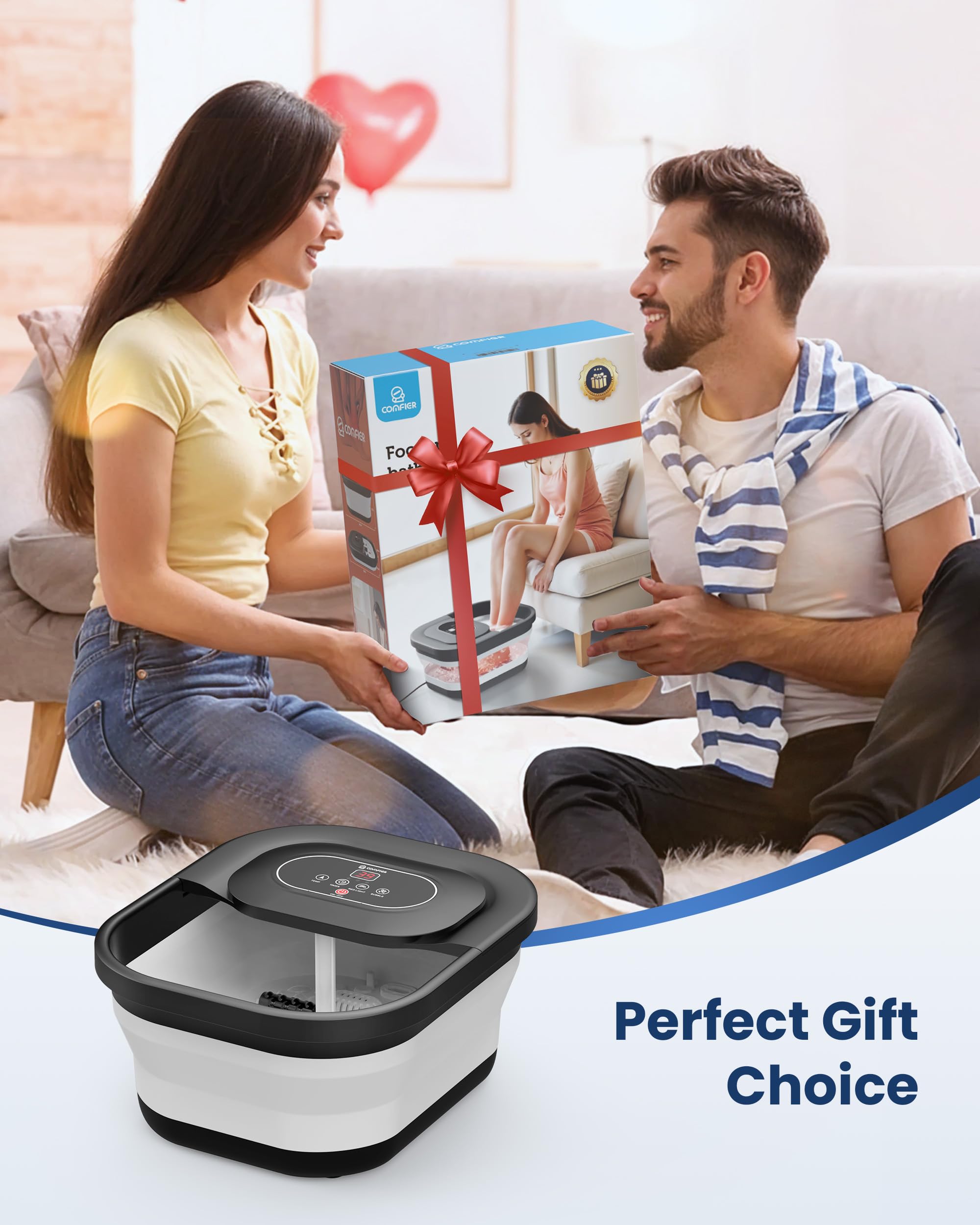 COMFIER Masajeador de pies con calefacción, baño de pies con vibración