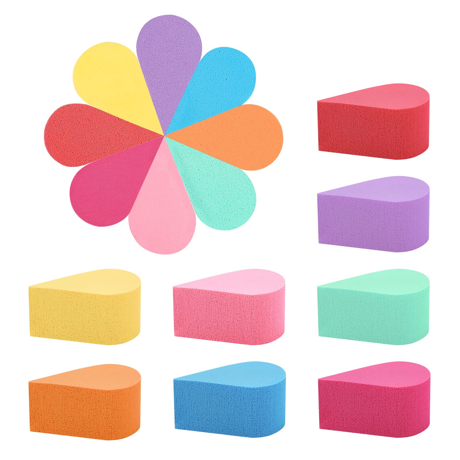 WANDIC Makeup Sponges, 16 Pcs 8 Colors Blender Sponges Face Painting Petal Sponges Beauty Sponge for Powder and Liquid