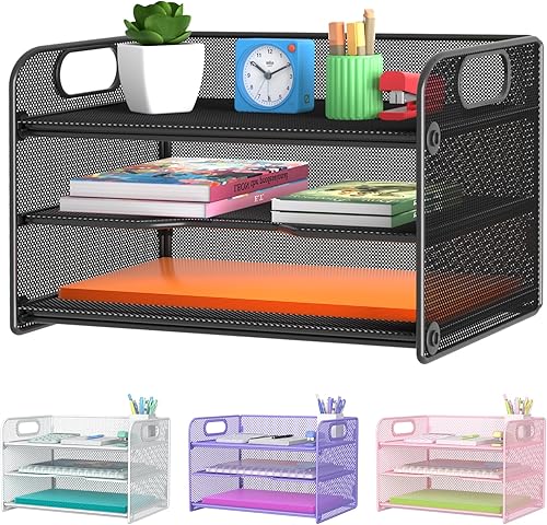 Samstar Organizador de escritorio de malla con asa, bandeja de letras de 5 niveles, organizador de papel, estantes clasificadores de archivos, color Samstar Organizador de escritorio de malla con asa, bandeja de letras de 5 niveles, organizador de papel, estantes clasificadores de archivos, color