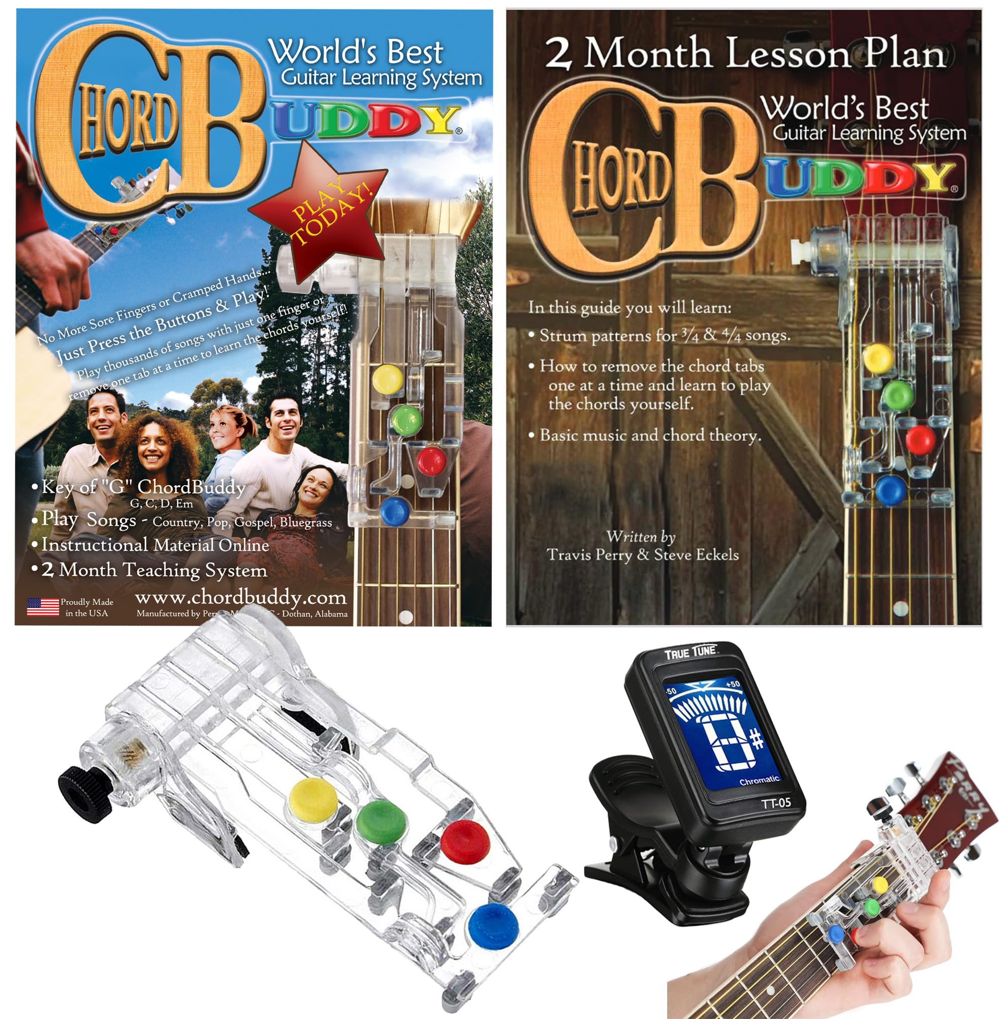 ChordBuddy Guitar Learning System, Teaching Aid with Lesson Plan, Songbook & App Tuner, USA MADE Chord Buddy with True Tune Chromatic Tuner - Right Handed