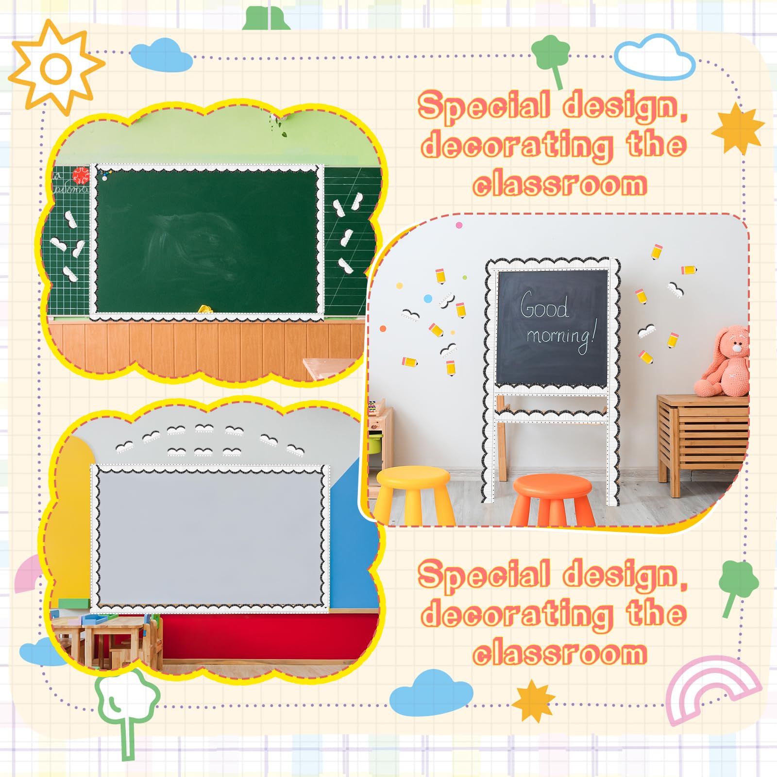 Cuaderno de 68.9 pies para el regreso a clases, rollo de boletines para el aula, bordes de papel para cuadernos de regreso a clases, decoración de pizarra