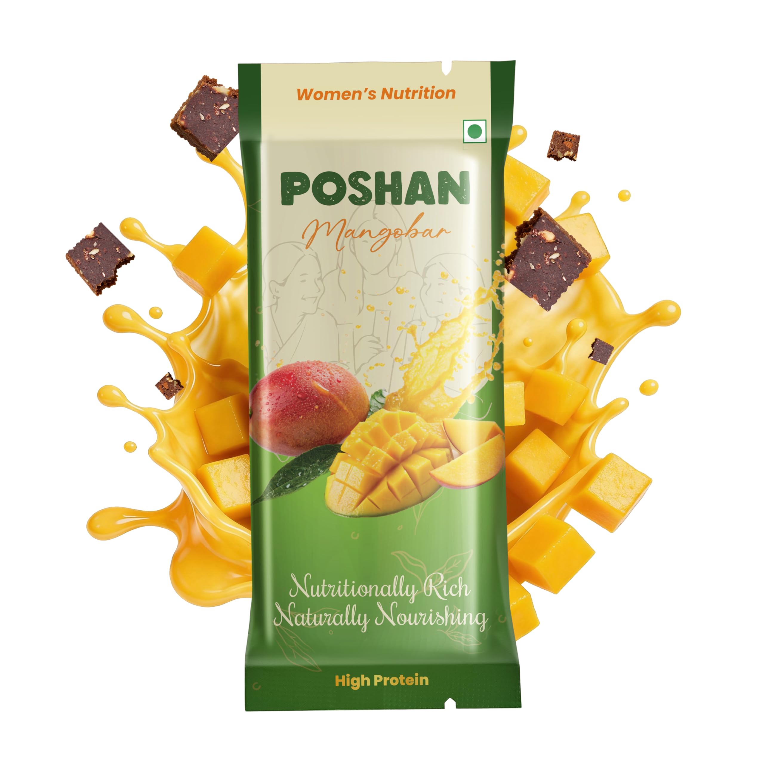 POSHAN Women's Nutrition Protein Bar, 40 g | 8g Protein with 4G Fiber |No Added Sugar, 100% Vegetarian & Gluten-Free| Made with Dates, Ragi and Superfoods| Gut Friendly, No Trans Fat (Pack of 1, Mangobar)-image-33
