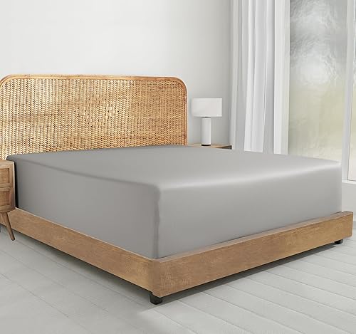 Sábana bajera, 100% de algodón orgánico, tejido de percal, refrescante, ligera, ajustada, fresca, tamaño individual, infantil, color gris claro,