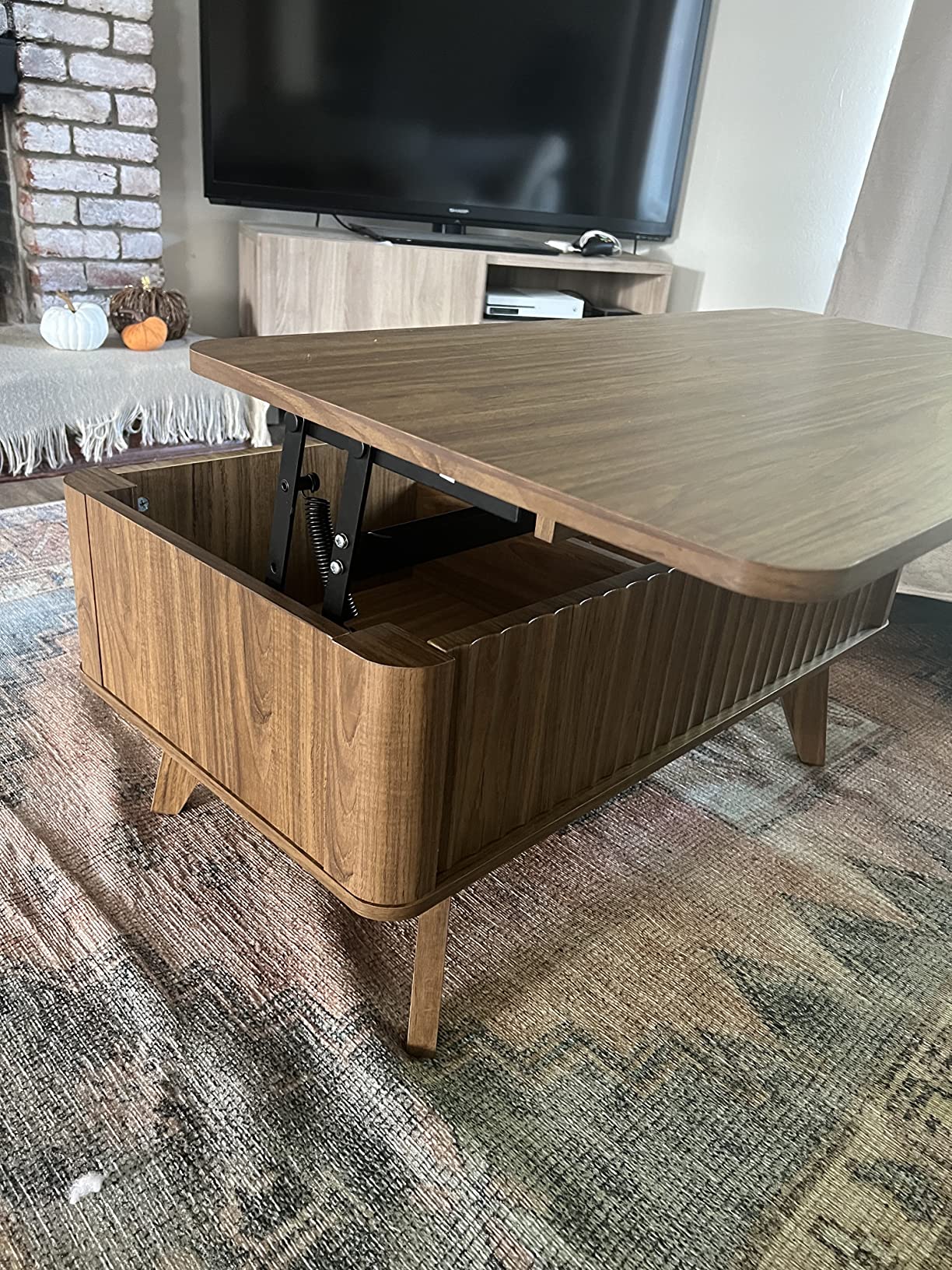 35/mo Finance Mopio Brooklyn MidCentury Modern Lift Top Coffee Table, Waveform Panel with