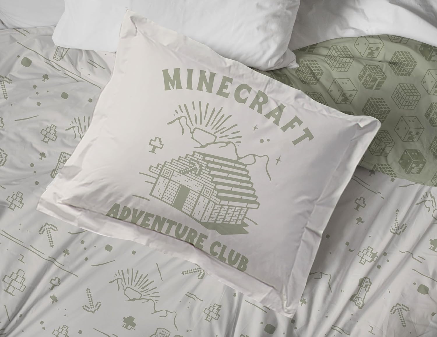 Jay Franco Kids Duvet Cover Set with Sham & Pillowcase – Ultra-Soft Bedding for Room Decor, Cover ONLY Comforter NOT Included, White - Minecraft, 2 Piece Twin