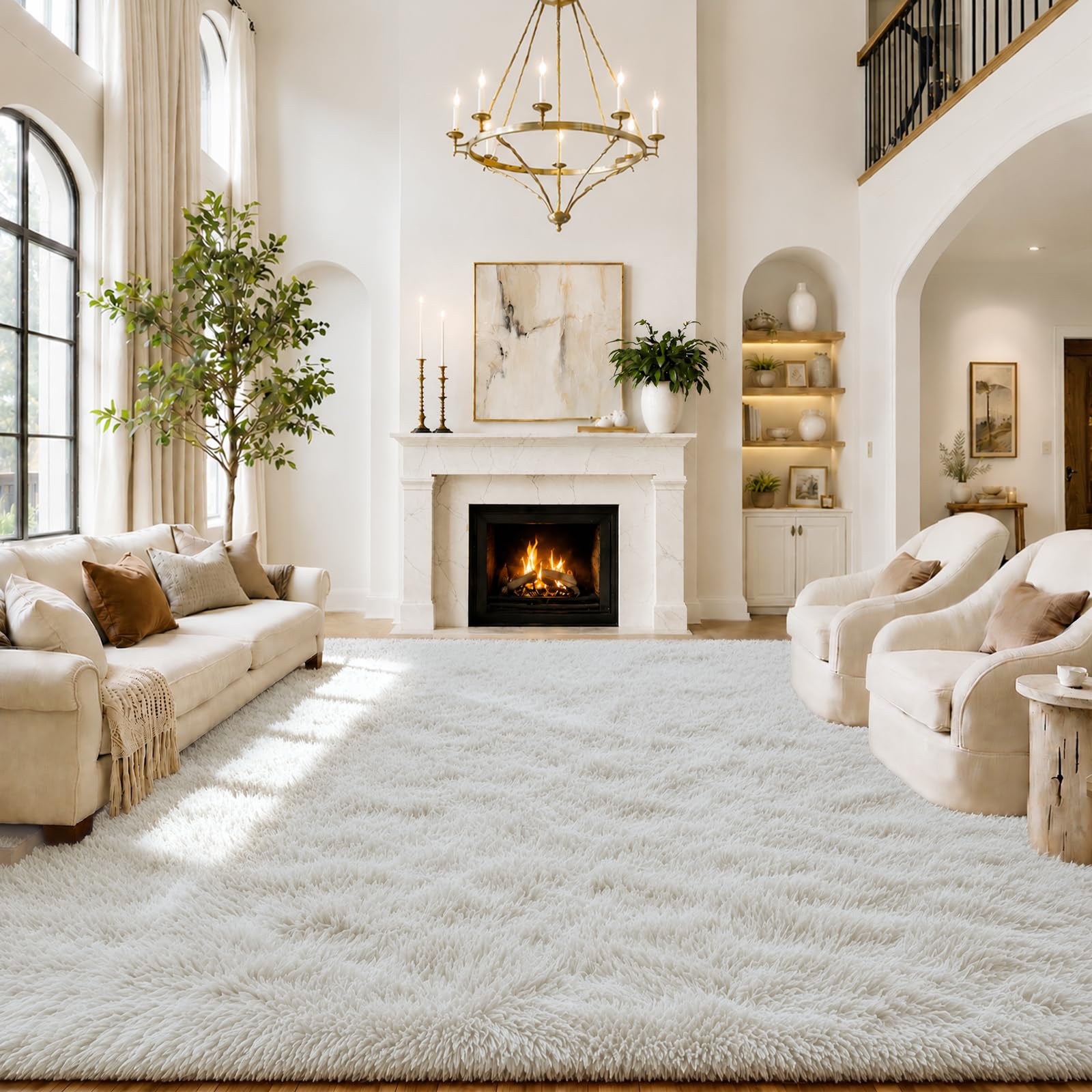 Photo 1 of junhejiamei Area Rug 9' x 12' Cream Shaggy Carpet