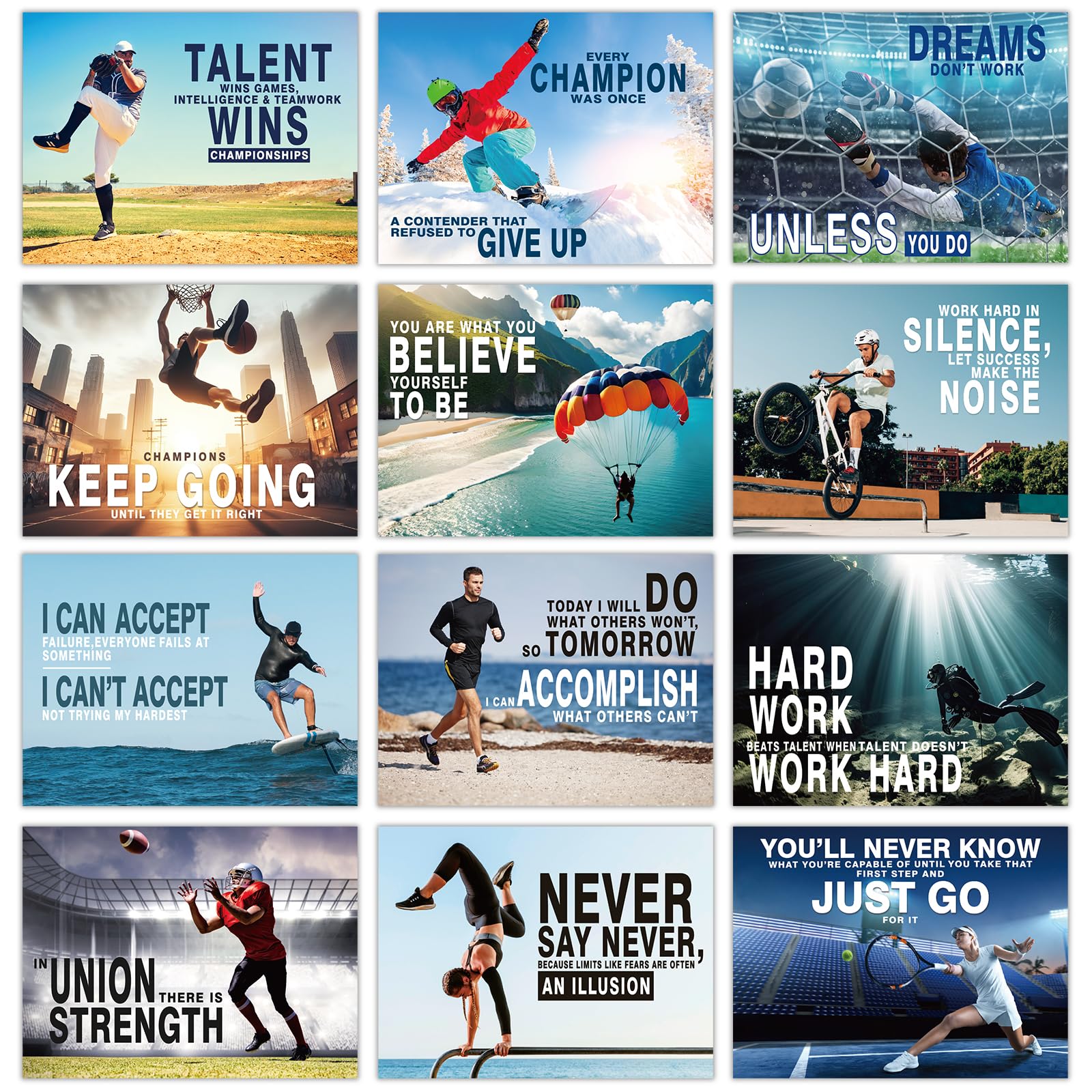 12 Pcs Sports High School Motivational Posters for Classroom Educational Inspirational Sports Posters Growth Mindset Wall Art Print Poster Decorations