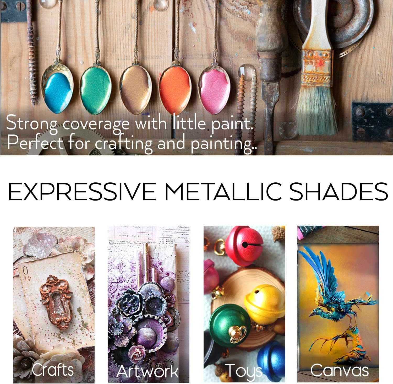 HissiCo メタリックアクリルペイント プレミアム20色セット プロフェッショナルグレードメタリックペイント 2液量オンス(60ml)ボトル付き 非毒性 リッチな顔料 - アーティスト、趣味の画家、子供向け