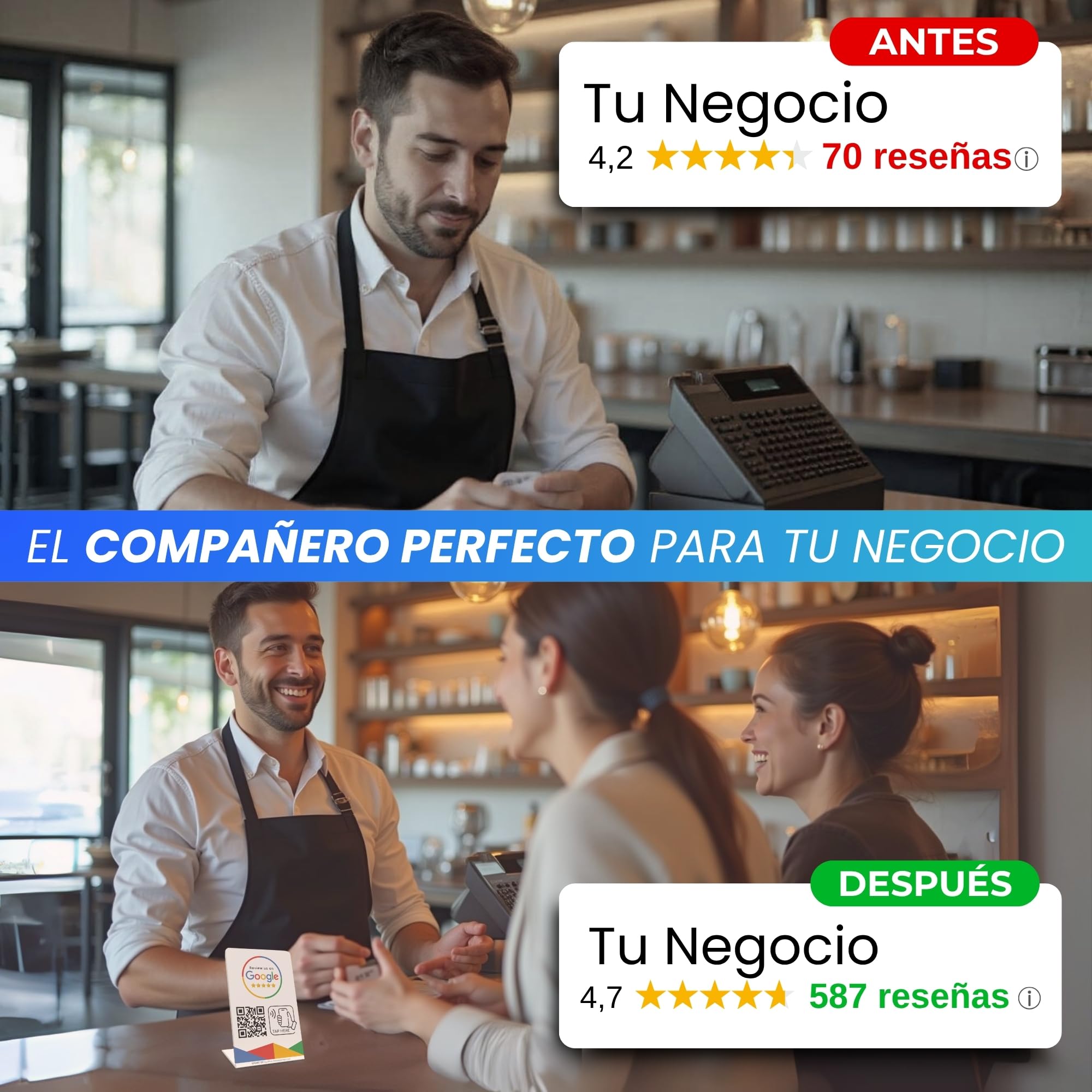 MESSAGENES - Soporte de Mostrador con NFC y QR | Soporte para Redes Sociales | Enlace Editable para RRSS | 1 Unidad | QR Dinámico Editable | Analíticas de Escaneo | Sirve para iPhone y Android