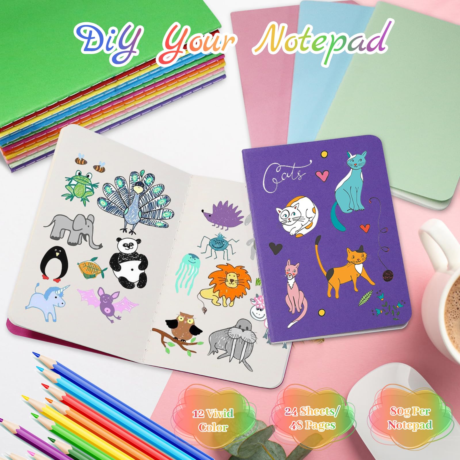Yicaam 24 Pcs A6 Plain Paper Notebooks, Small Blank Pocket Notebooks, Memo Notepad for Students, Mini Notepad - 24 Pages Each, Ideal for Writing, Drawing, and Sketching - Image 2