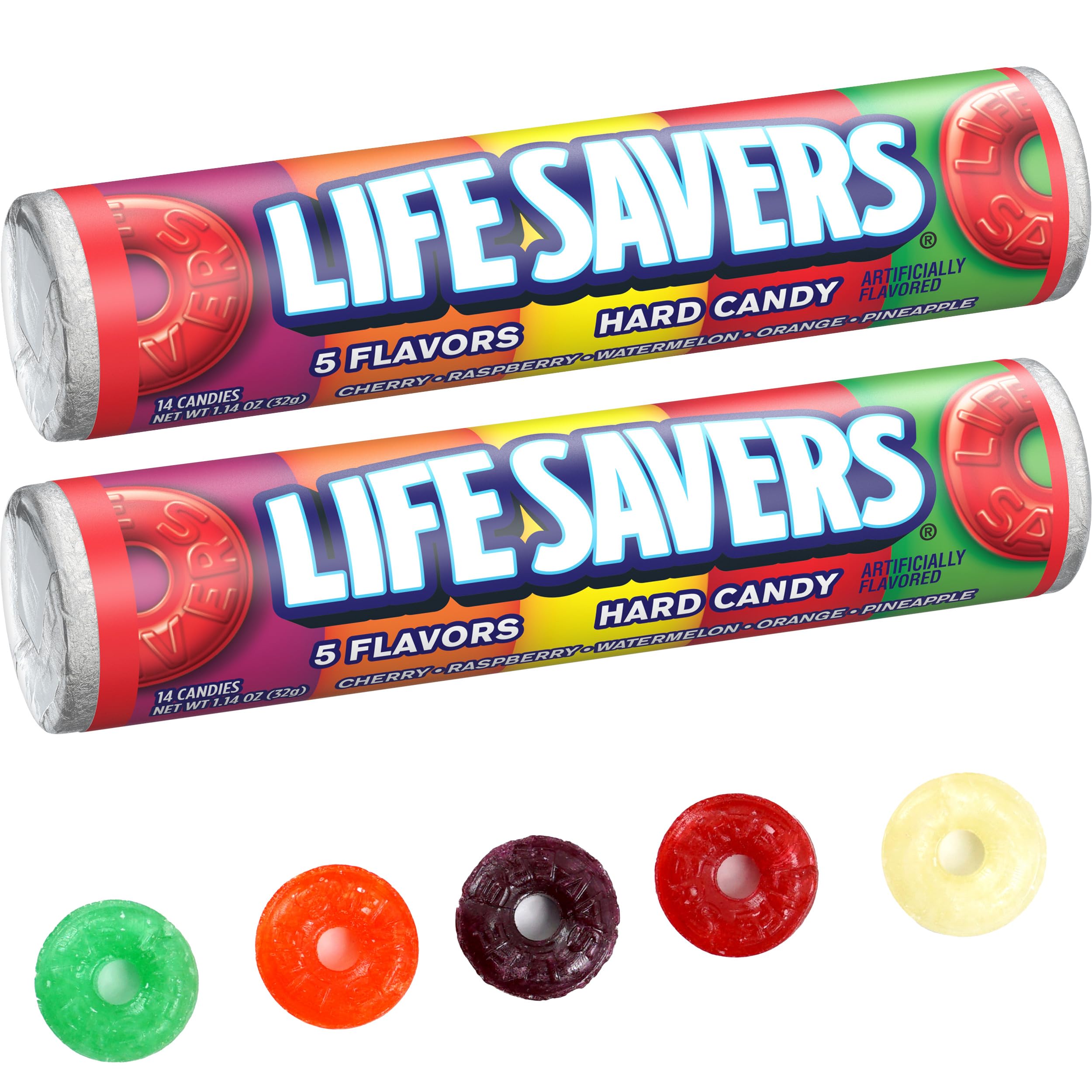 The Hampton Popcorn Company Life Savers 5 Flavors Hard Candy, 1.14 Ounce (Pack of 2), Fruit Flavor Hard Candy, Cherry, Raspberry, Watermelon, Orange, and Pineapple