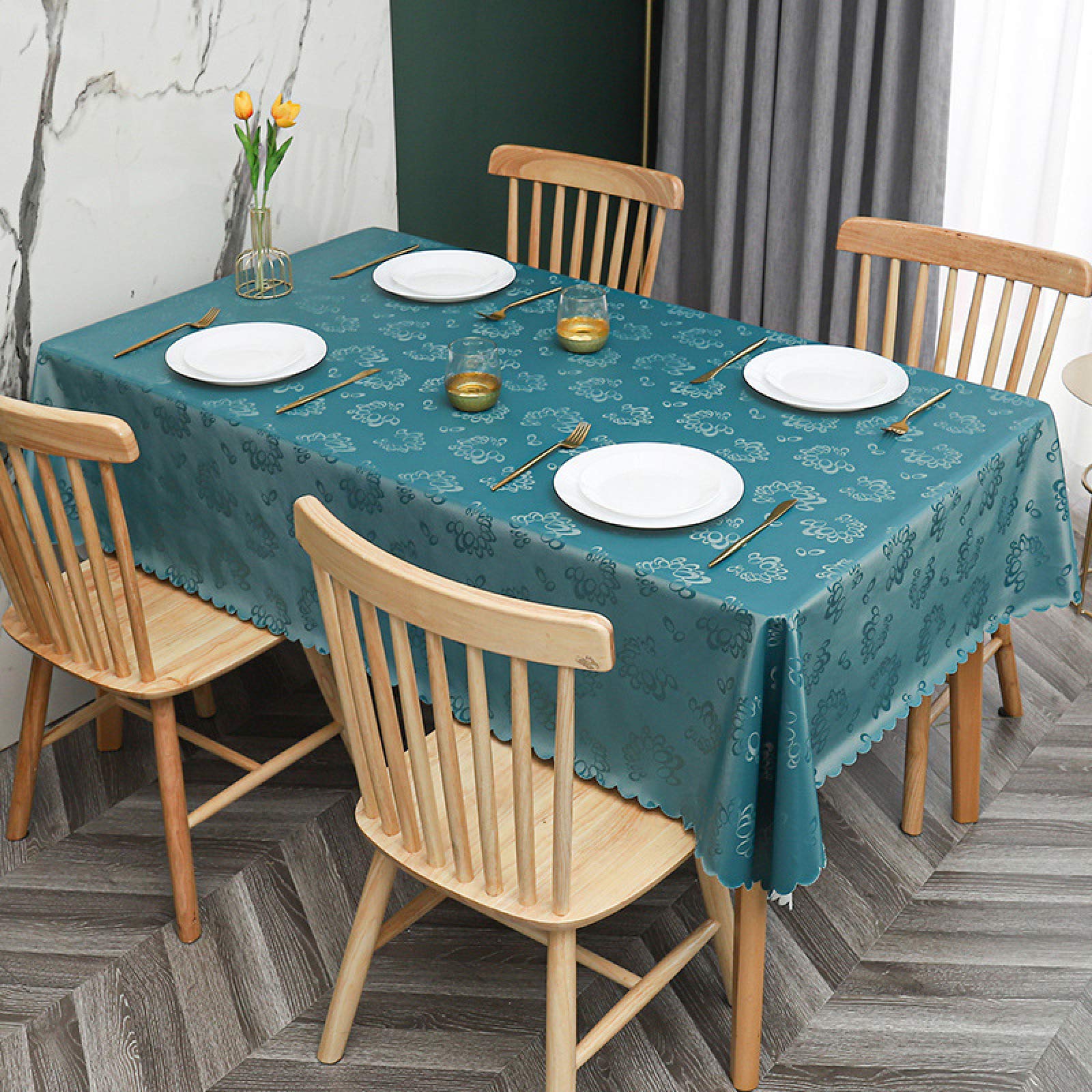 Tischdecke Tischtuch Pflegeleichte Tischwäsche Anti Heißes PVC Tischläufer Eckig Viele Größe Farbe Wählbar Tiefgrün B 110 × 160cm