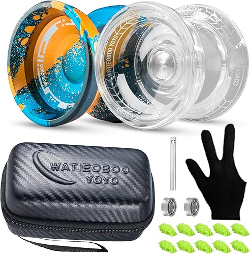 Miniatura 8 de WATIEOBOO Juego de 2 yoyos responsivos - P02 YoYo blanco y M18 negro, azul, naranja, YoYo para principiantes con kit de rodamientos + estuche de 1