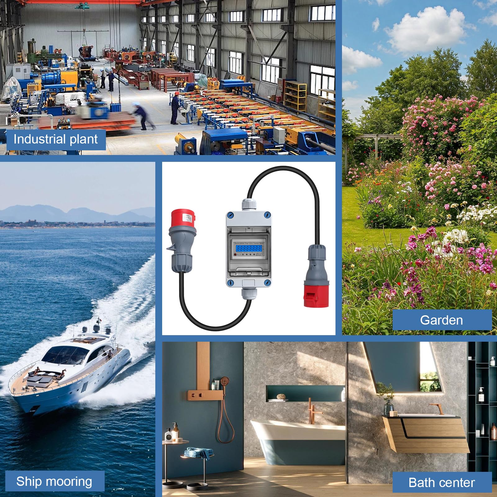 CPROSP Trifase Contatore Energia Elettrica Mobile 32A 400V | Contatore Digitale con Spina e Presa CEE; Misuratore di Consumo Elettrico; per Camper, Veicoli Elettrici, Campeggio IP65