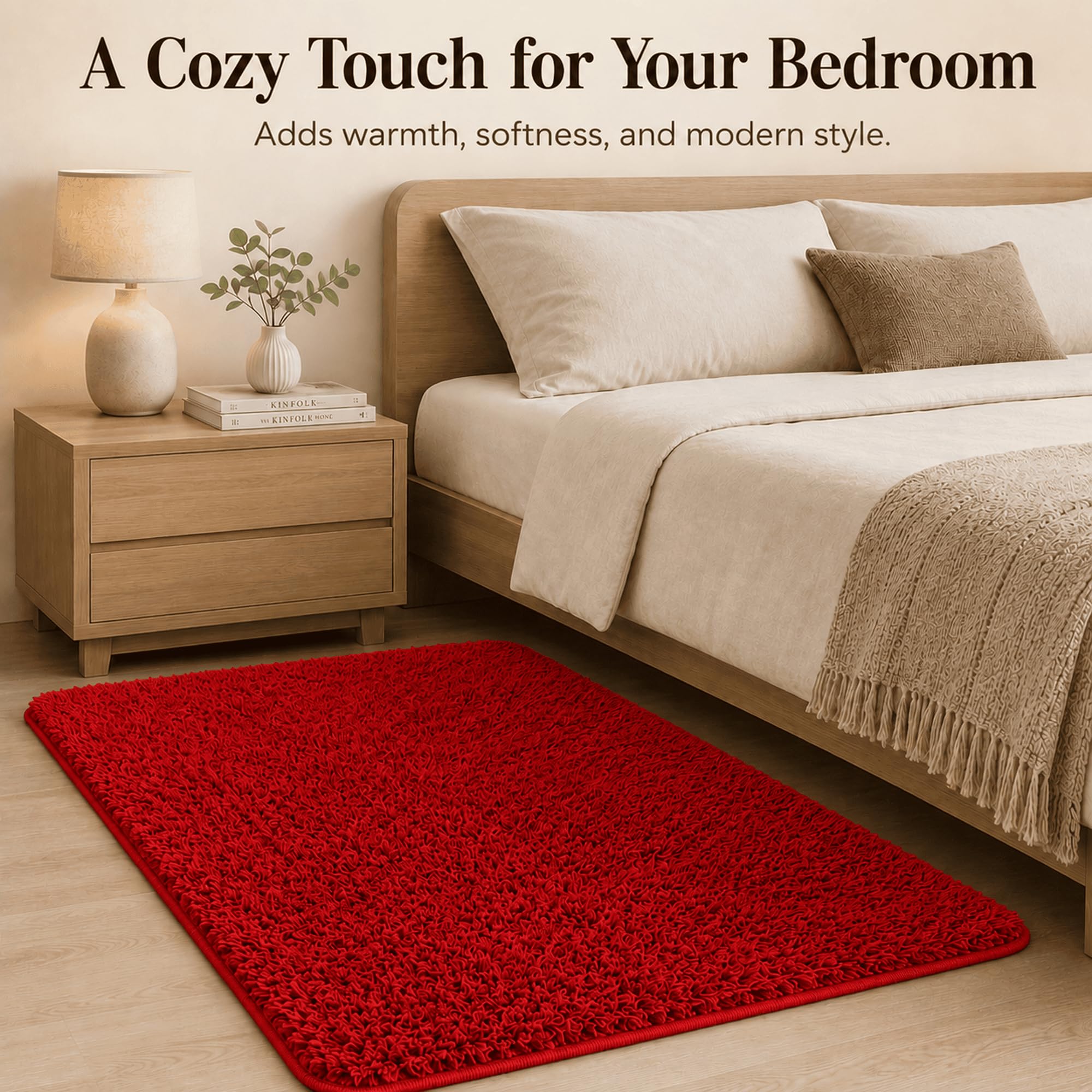 VKZ Tappeto Salotto Moderno 100 x 150 cm, Tappeto Grande Salotto a Pelo Lungo, Morbido e Antiscivolo, Tappeto Salotto Lavabile in Lavatrice, per Camera da Letto e Cameretta,ROSSO, Confezione da 3