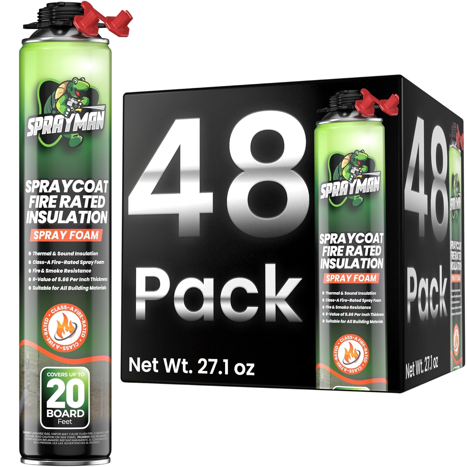 Spraycoat Fire Rated Spray Foam Insulation Kit (960 Sq.Ft.) Closed Cell Polyurethane Expanding Sealant Gap Filler for Walls, Attics, Roofs, Basements & Tanks - Gun & Cleaner Not Included -48 Pack