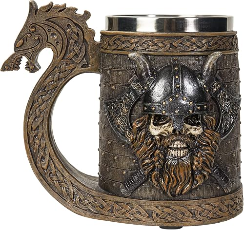 Miniatura 2 de SUMMIT COLLECTION Viking Skull Horned Warrior Viking Longship - Taza de jarra de cerveza con inserto de acero inoxidable extraíble, 20 onzas líquidas