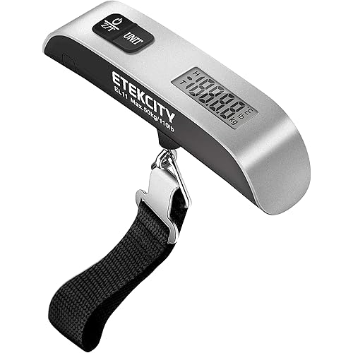 Etekcity Luggage Scale, Travel Essentials, Digital Suitcase Weight Scales for Travel Accessories, Hanging Baggage Scale with hook, 110 Pounds, Battery Included, Silver