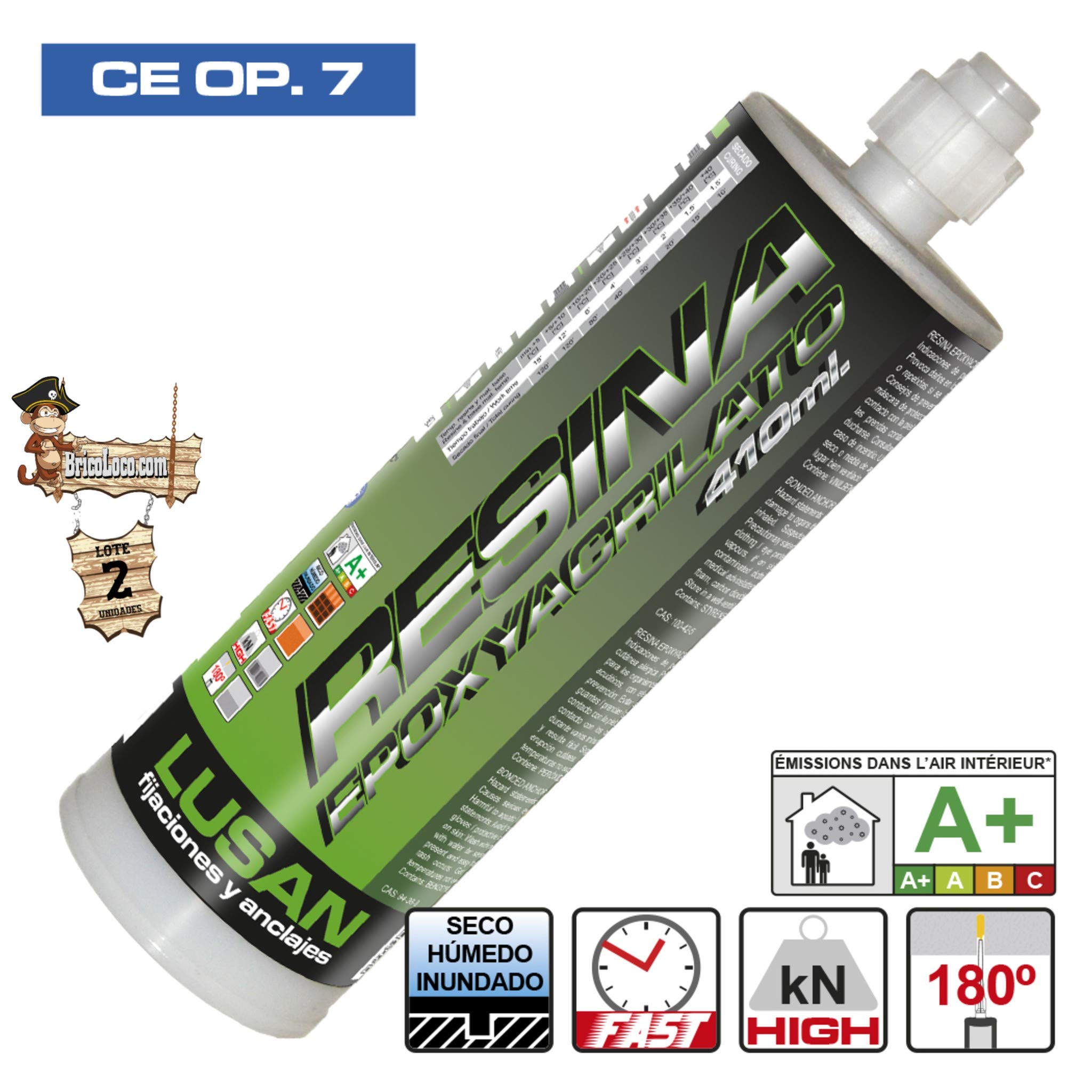 BricoLoco Kit Anclaje Químico Profesional| Taco químico y accesorios | Estuche Profesional de -> 2 Taco químico Epoxi 410 ML. + 5 Boquillas + 1 Pistola + 10 tamices + 10 espárragos