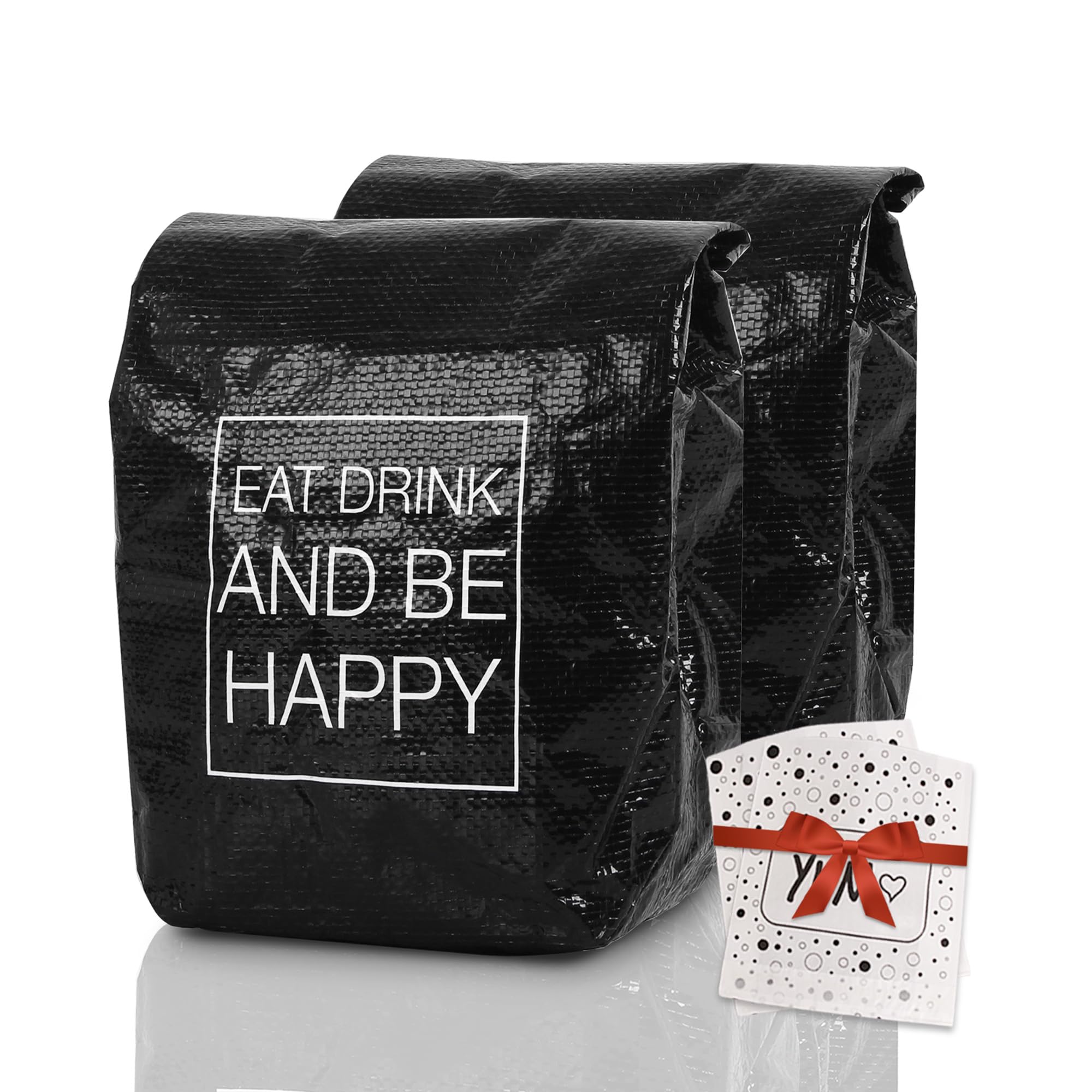 16oz Reusable Lunch Bag,Insulated Lunch Box for Women&Men,Paper Bag Large Sandwich Tote for Office Work Picnic Travel Snacks,2 Pack Black