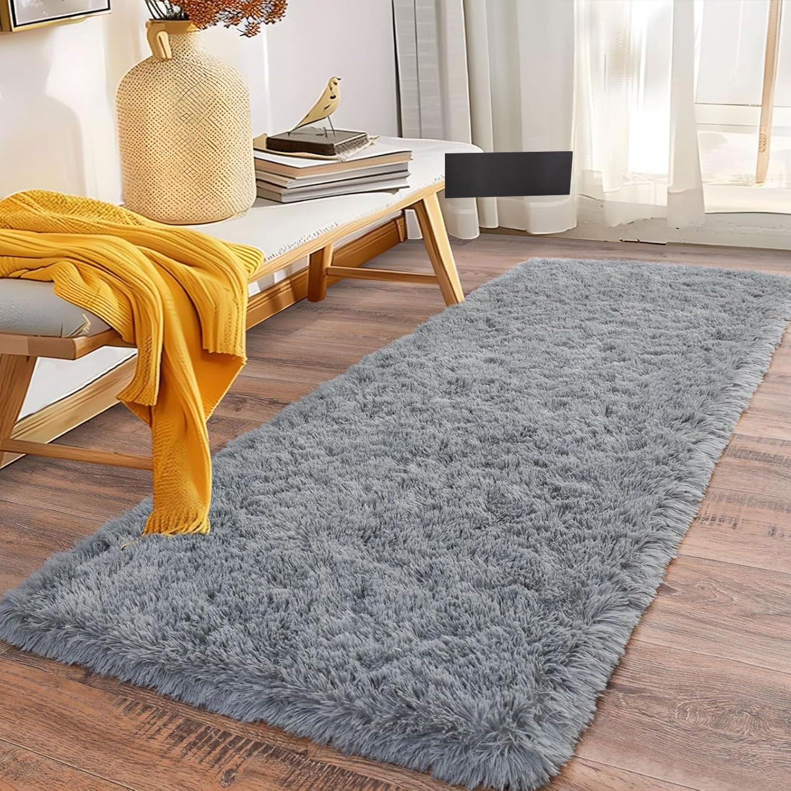 Tapis chambre à coucher gris super doux et antidérapant