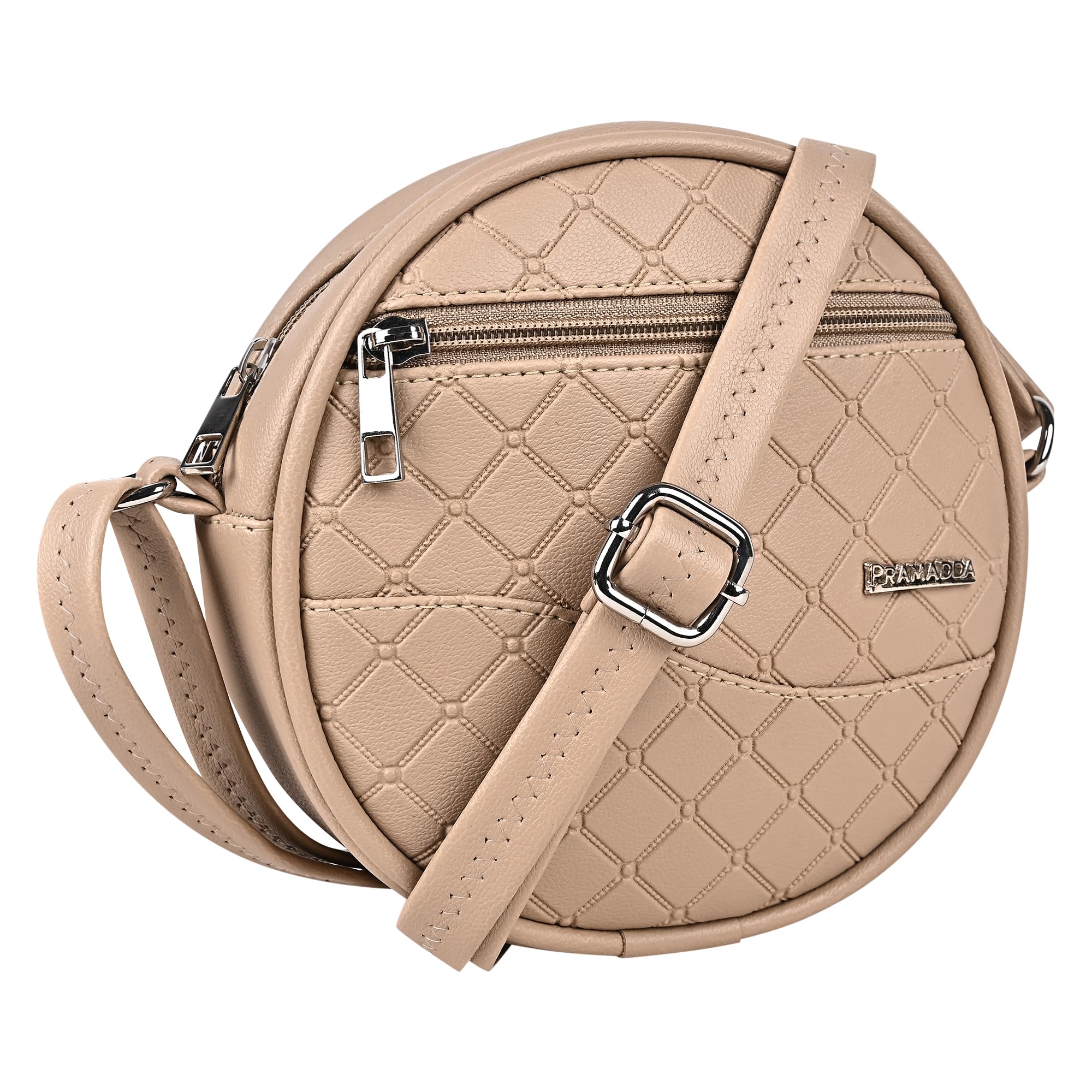 Pramadda Pure Luxury Gorgeous LUNA Round Vegan Leather Sling Crossbody Bag | Small Mobile Daily Use Handbag Purse For Girls | 7" Inch Mini Slings. (Coffee Walnut Beige) (B0CPLPBQRS) Amazon Price History, Amazon Price Tracker