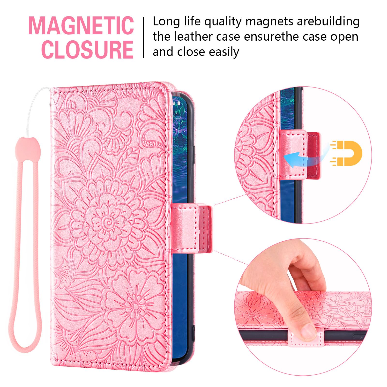 Asuwish Phone Case For Nokia G42 5G / Nokia G310 5G (6.56") Zipper Wallet Detachable Cell Cover With Screen Protector Crossbody Lanyard Strap Flip Card Holder Slot NokiaG42 NokiaG310 Rose Gold - View #12