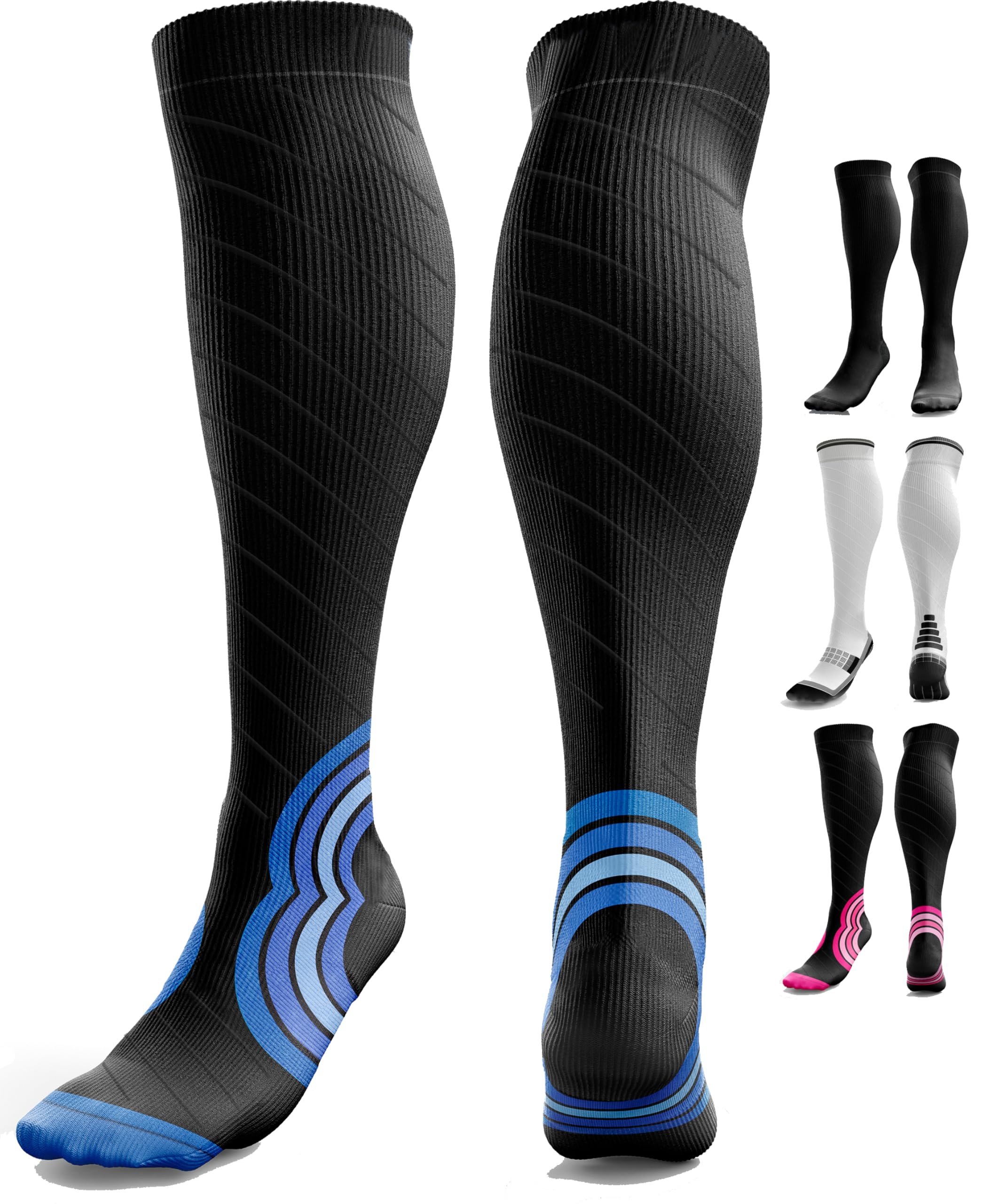 aZengear Compression Socks (20-30mmHg) Anti DVT Air Flying Knee-High Flight Travel Stockings, Swollen Legs, Varicose Veins, Running, Shin Splints Calf Pressure Support, Sports (Blue, S/M)