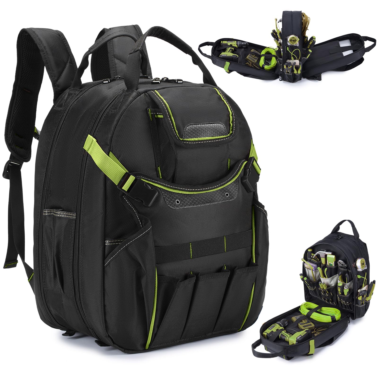 KSIBNW Tool Backpack Heavy Duty 45-Pockets Organizer Bag for Men,Lightgreen | Tool Backpa…