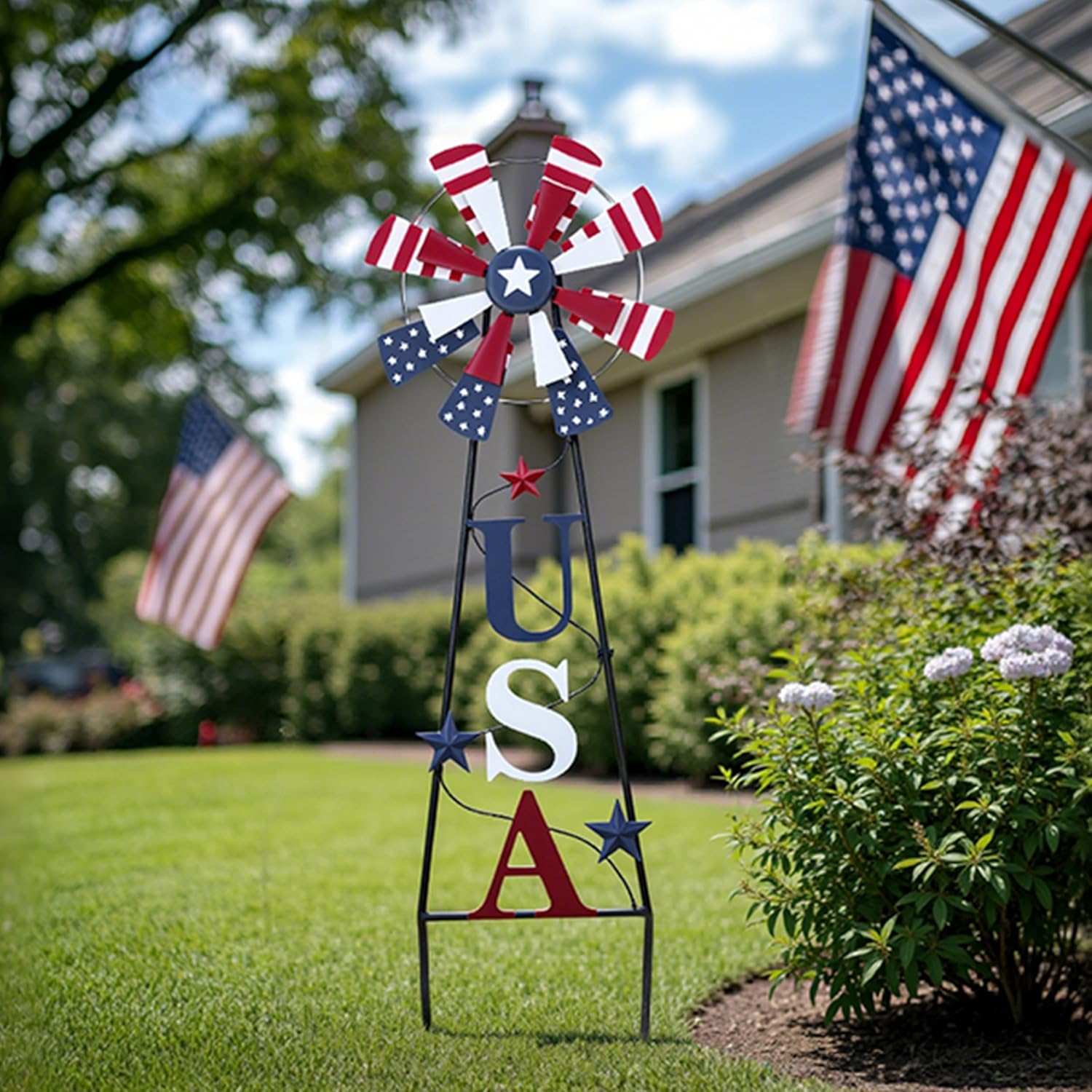 TERESA'S COLLECTIONS 4th of July Decorations for Outdoor Decor, Patriotic Memorial Day Decorations Wind Spinner Garden Yard Sign, USA Americana Windmill Decorative Stake Independence Day Gifts 35.4''