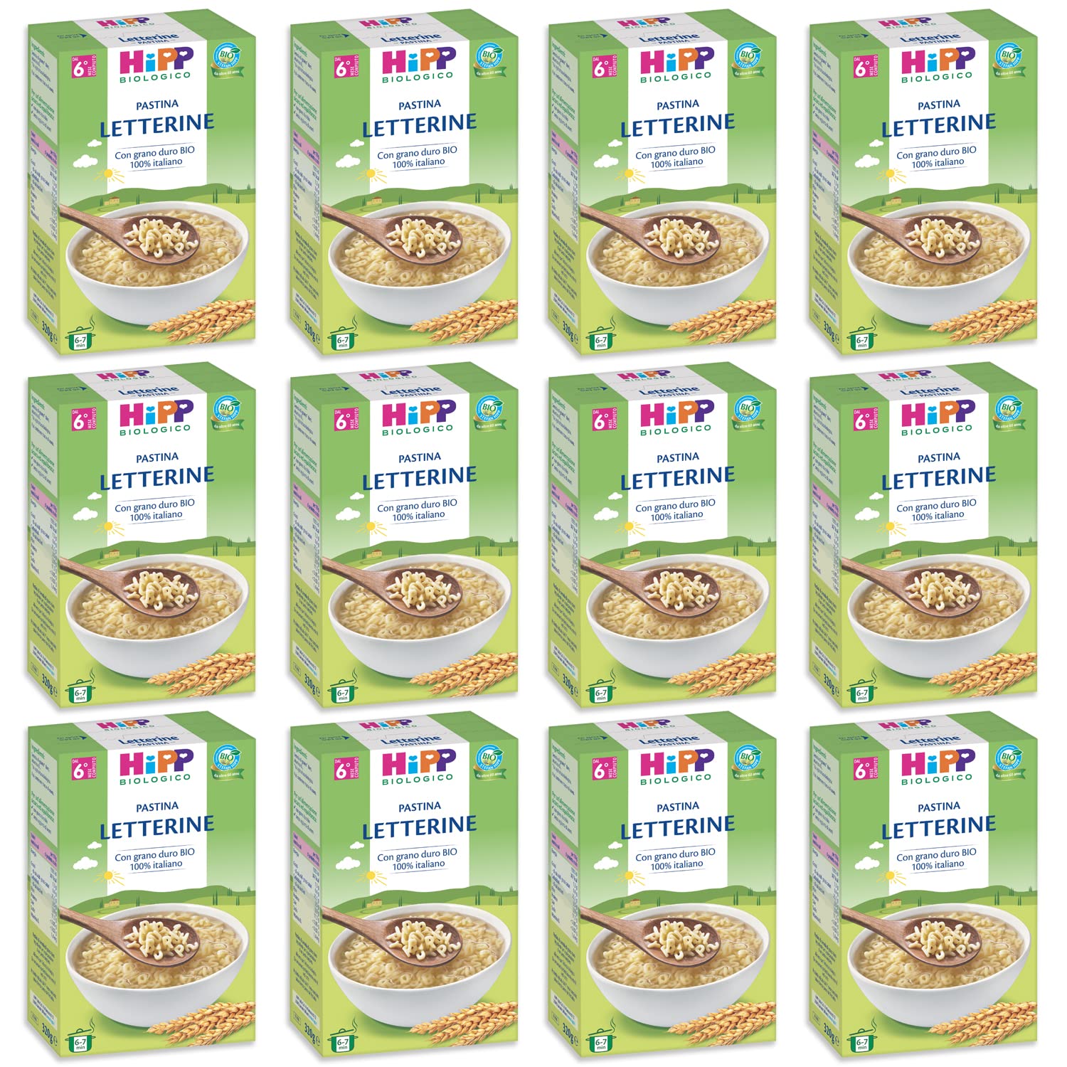 HiPP - Pastina per Svezzamento a Forma di Letterine, con Grano Duro Biologico 100% Italiano, 12 Confezioni 320 gr