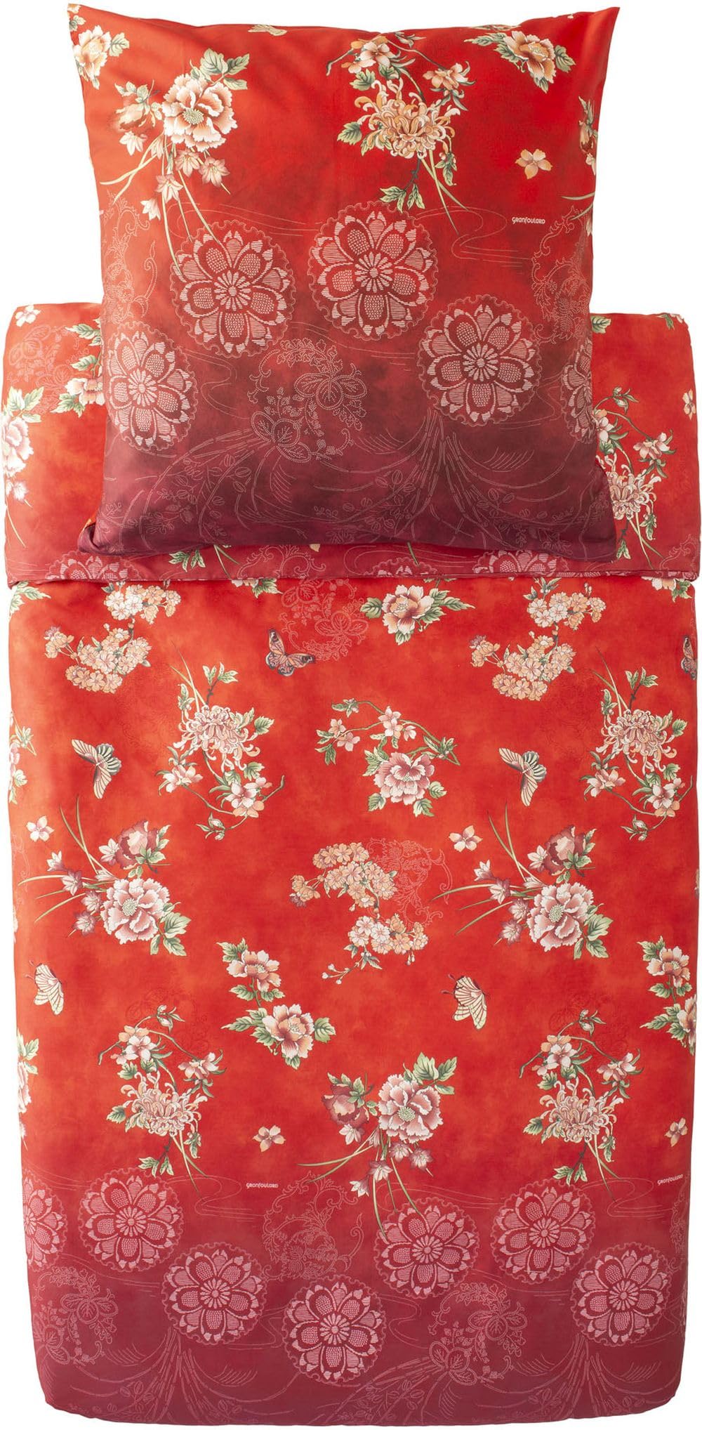 Bassetti ESPERIDI 9333286 Bed Linen + 2 Pillowcases 100% Cotton Satin in Red R1, Dimensions: 200 x 200 cm + 2 K 80 x 80 cm