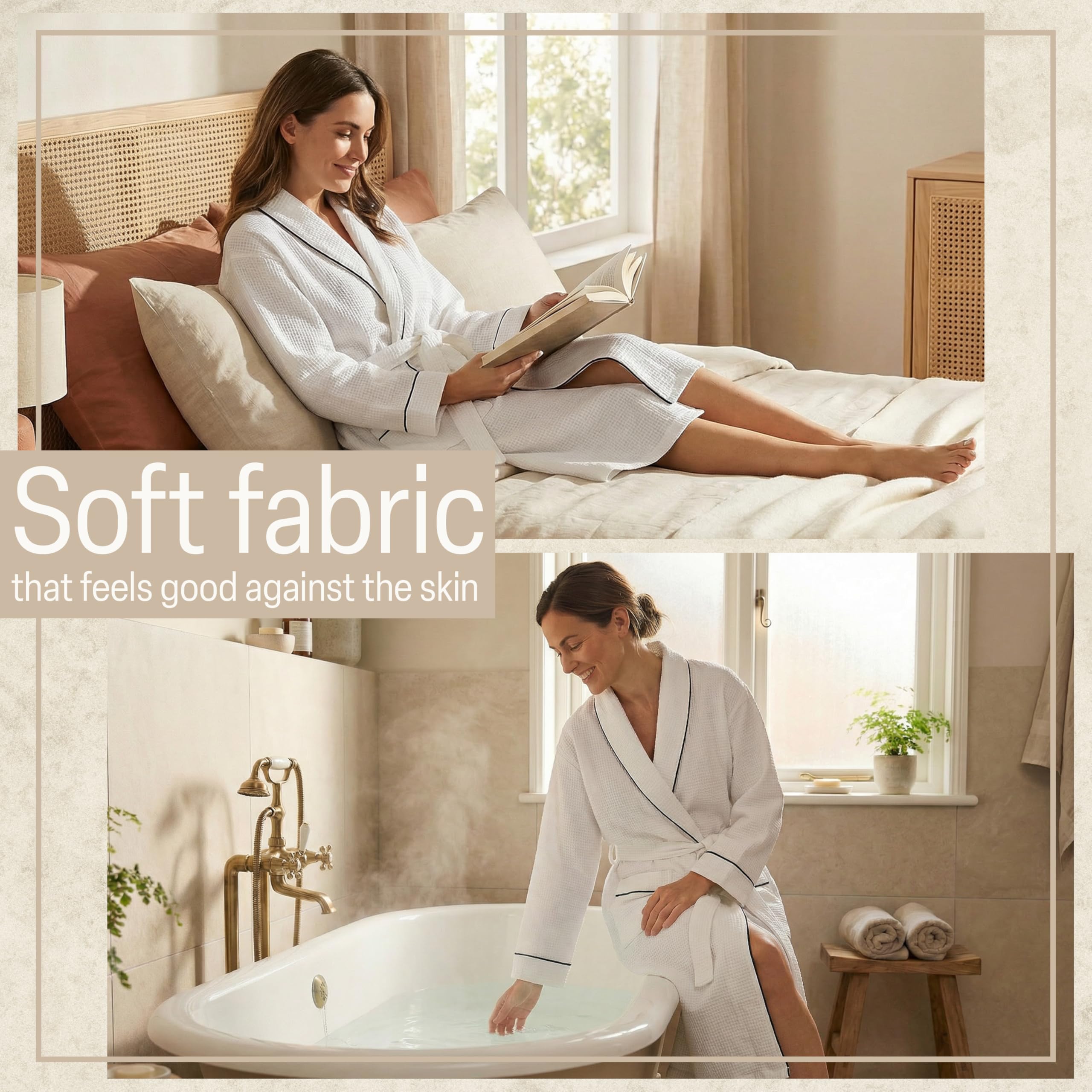 Get Trend Peignoir de Bain Femme et Ados S–2XL, Léger et Gaufré Robe de Chambre avec Ceinture, Voyage Accessoires, Cadeau Femme