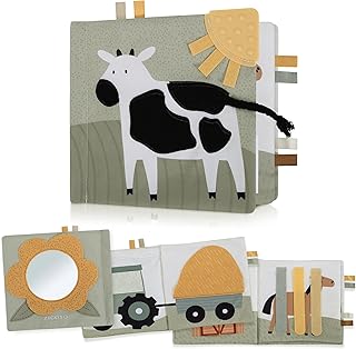 Soft Baby Book with Touch and Feel Pages - Cute Sensory Book for Babies 0-6, 6-12 & 12-18 Months with Mirror & Crinkle Pap...