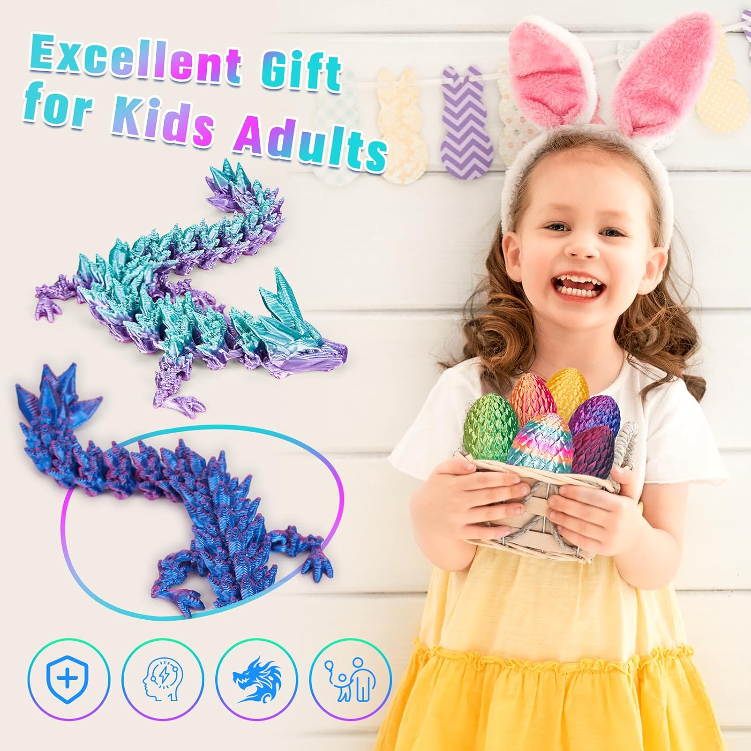 6PCS 3D Printed Dragon Eggs with Articulated Baby Dragons Inside, Mini Flexible Crystal Dragon Toy for Kids, Fidget Sensory Toy